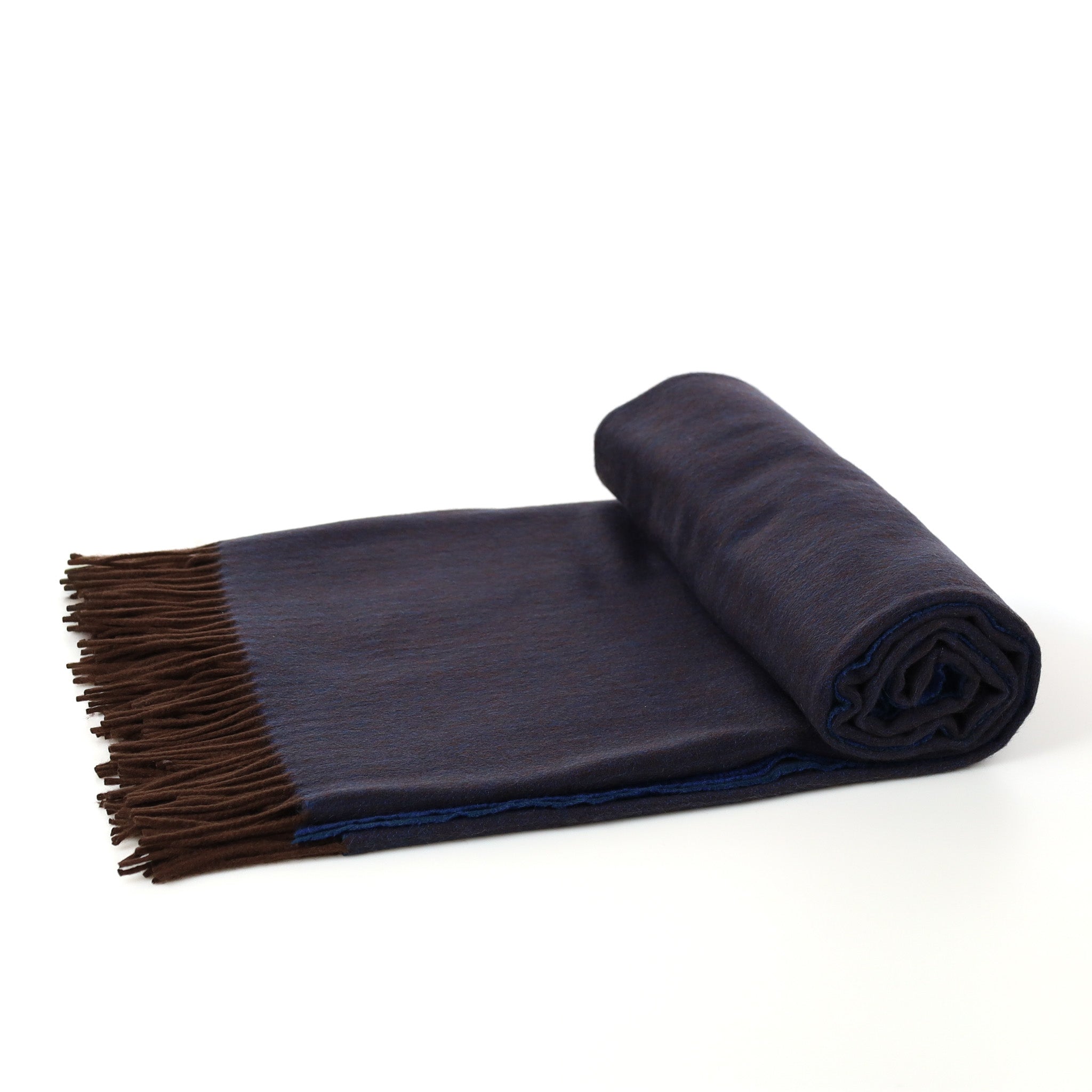 Brand New English Petrol Blue and Chocolate Marl Luxury Woven Cashmere Blanket