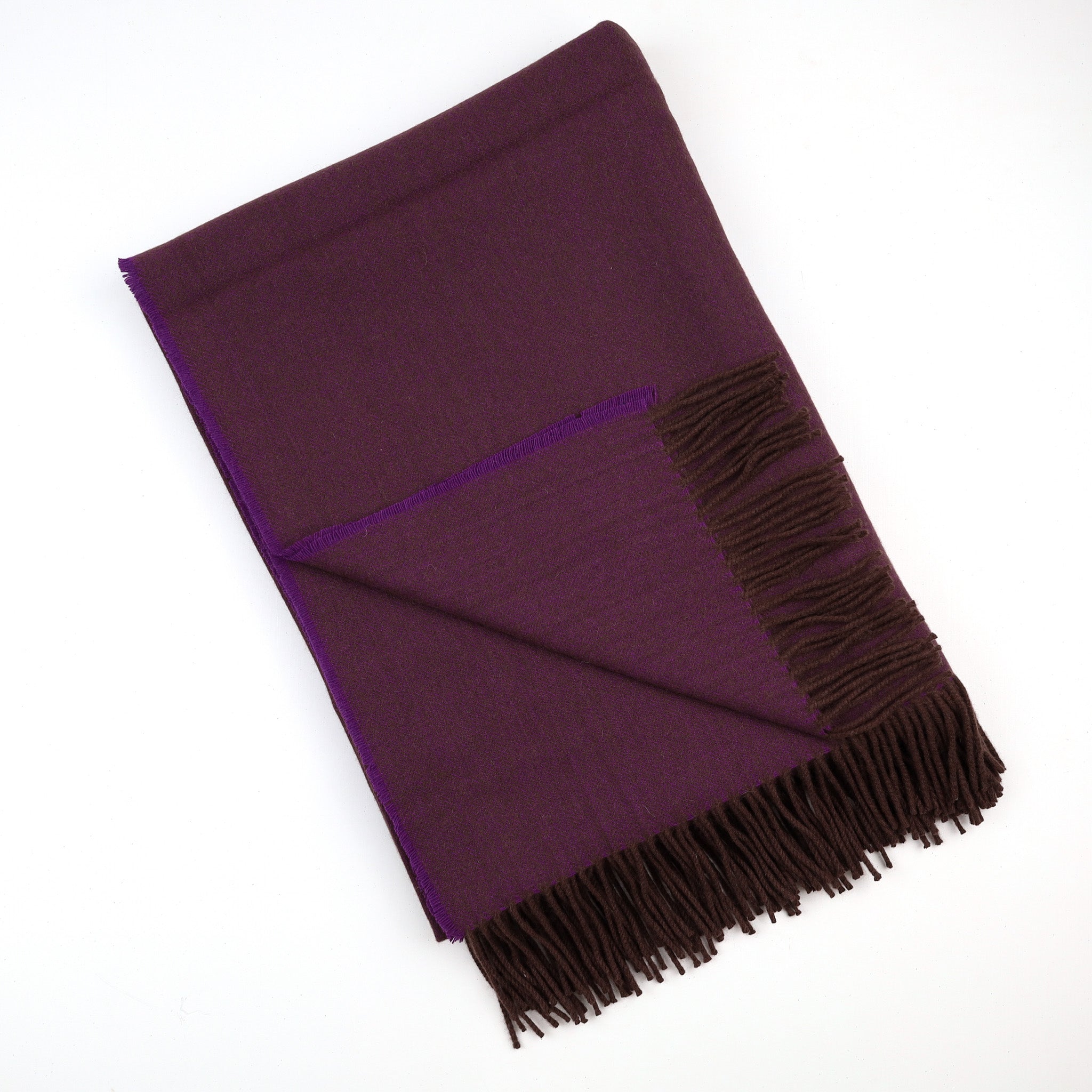 Brand New English Violet Purple and Chocolate Brown Marl Luxury Woven Cashmere Blanket