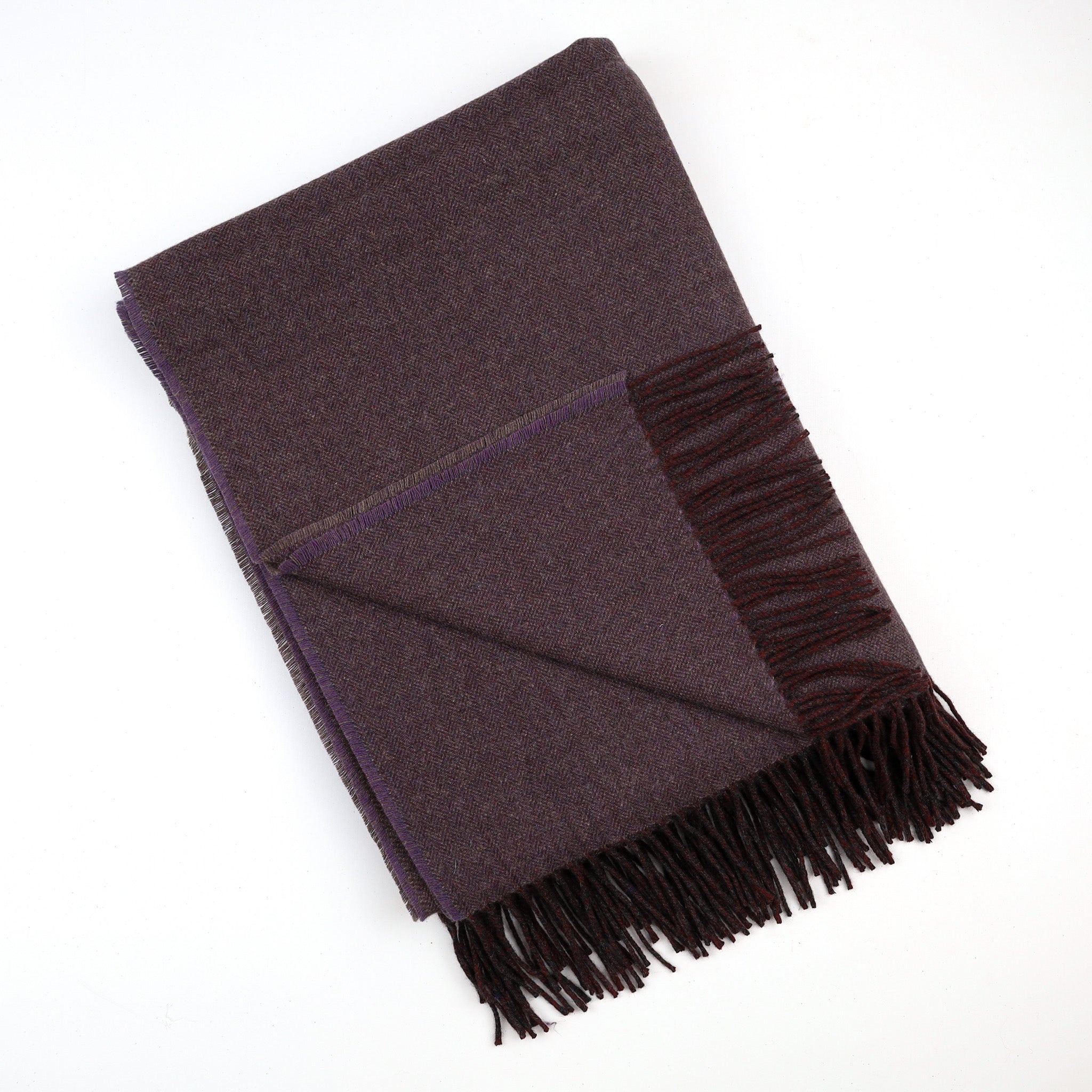 Brand New English Dusky Purple and Cedar Brown Marl Luxury Woven Cashmere Blanket