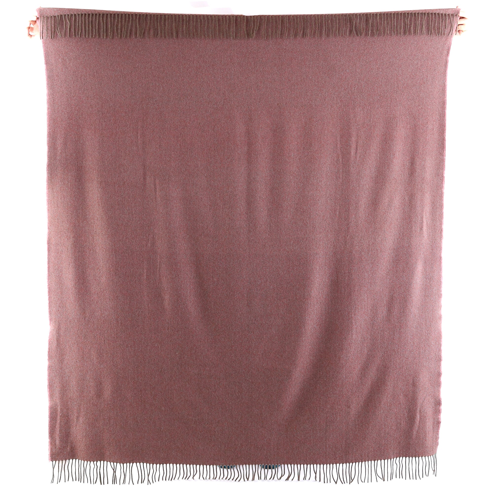 Brand New English Rose Pink and Mocha Herringbone Luxury Woven Cashmere Blanket