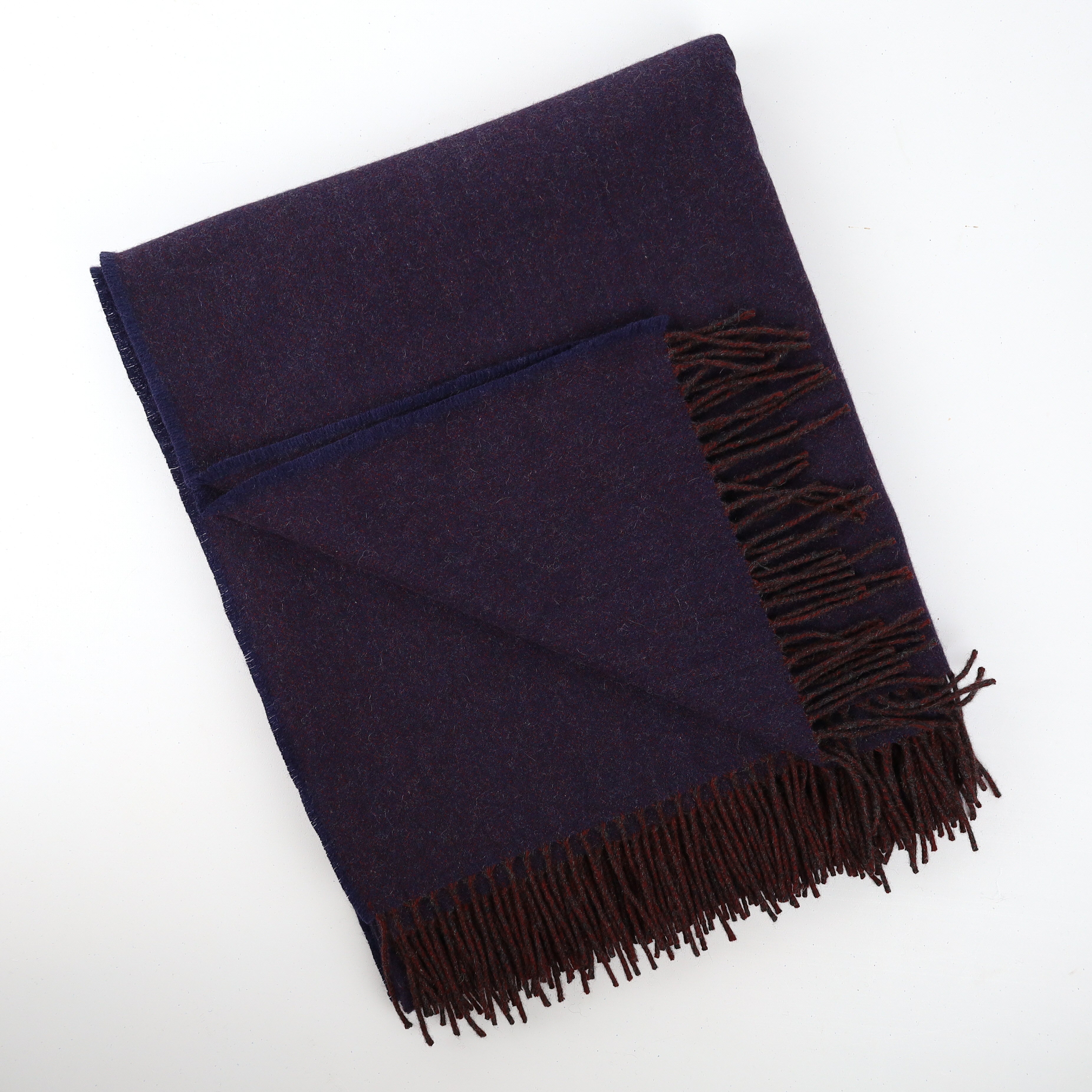 Brand New English Midnight Blue and Cedar Brown Marl Luxury Woven Cashmere Blanket