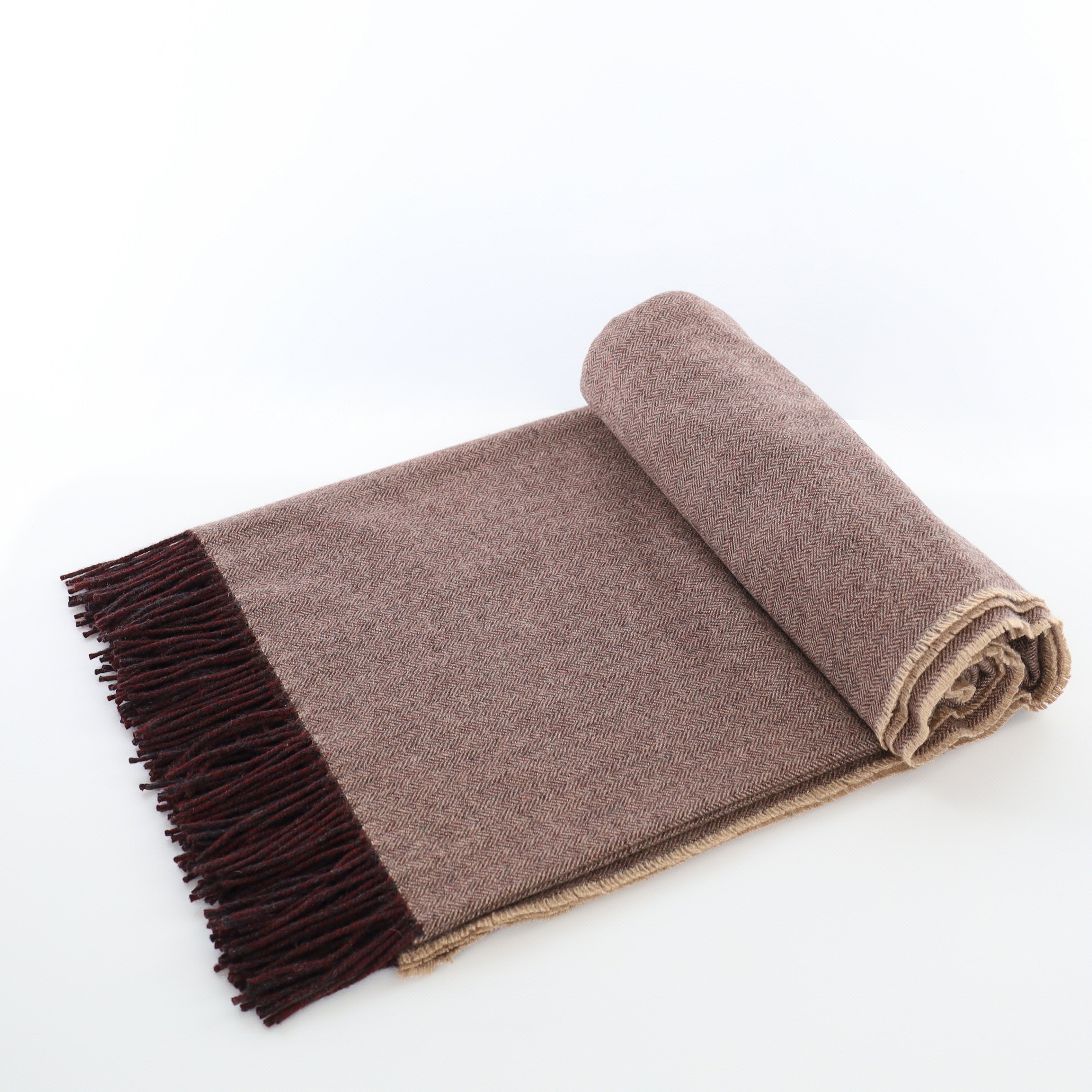 Brand New English Camel and Cedar Brown Marl Luxury Woven Cashmere Blanket