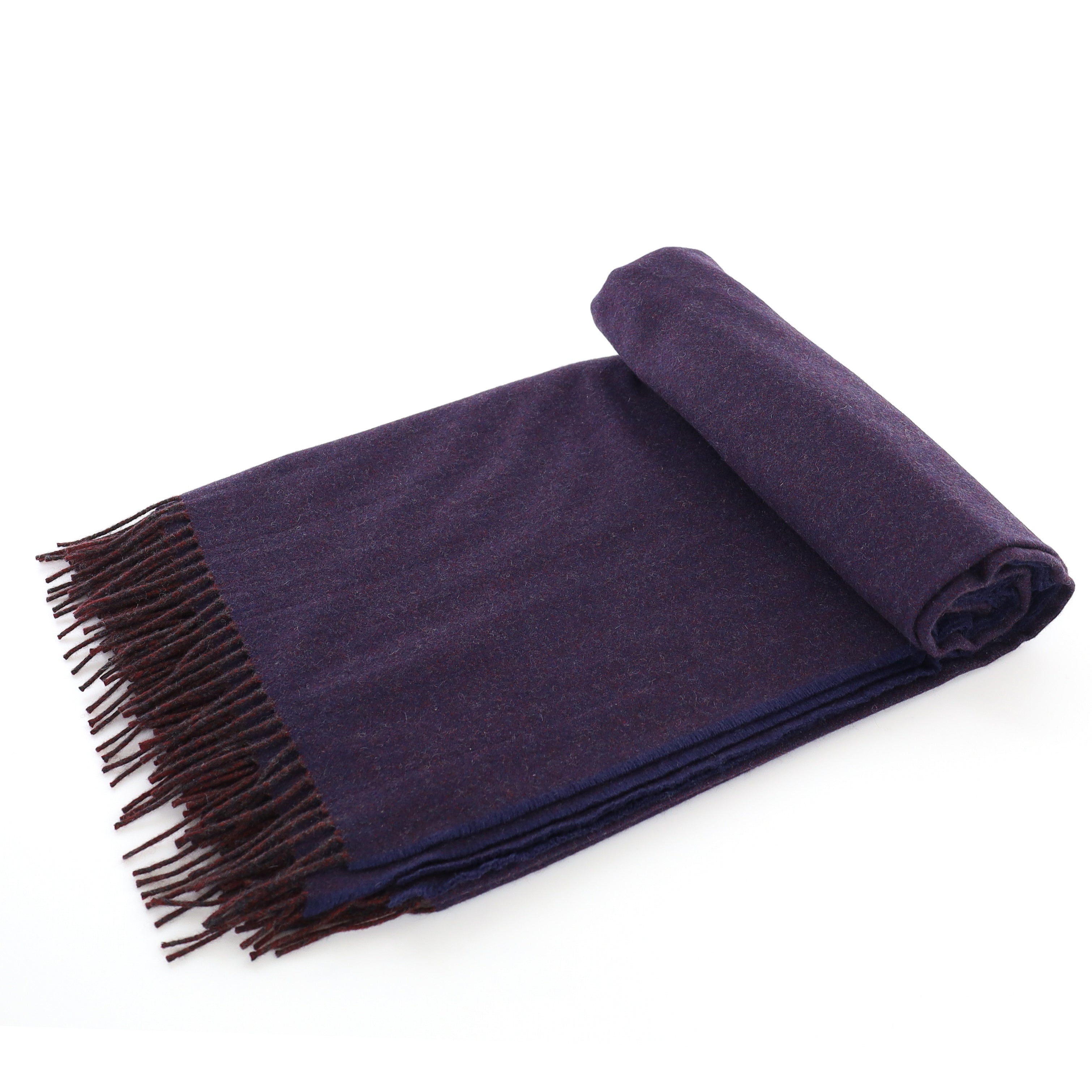 Brand New English Midnight Blue and Cedar Brown Marl Luxury Woven Cashmere Blanket