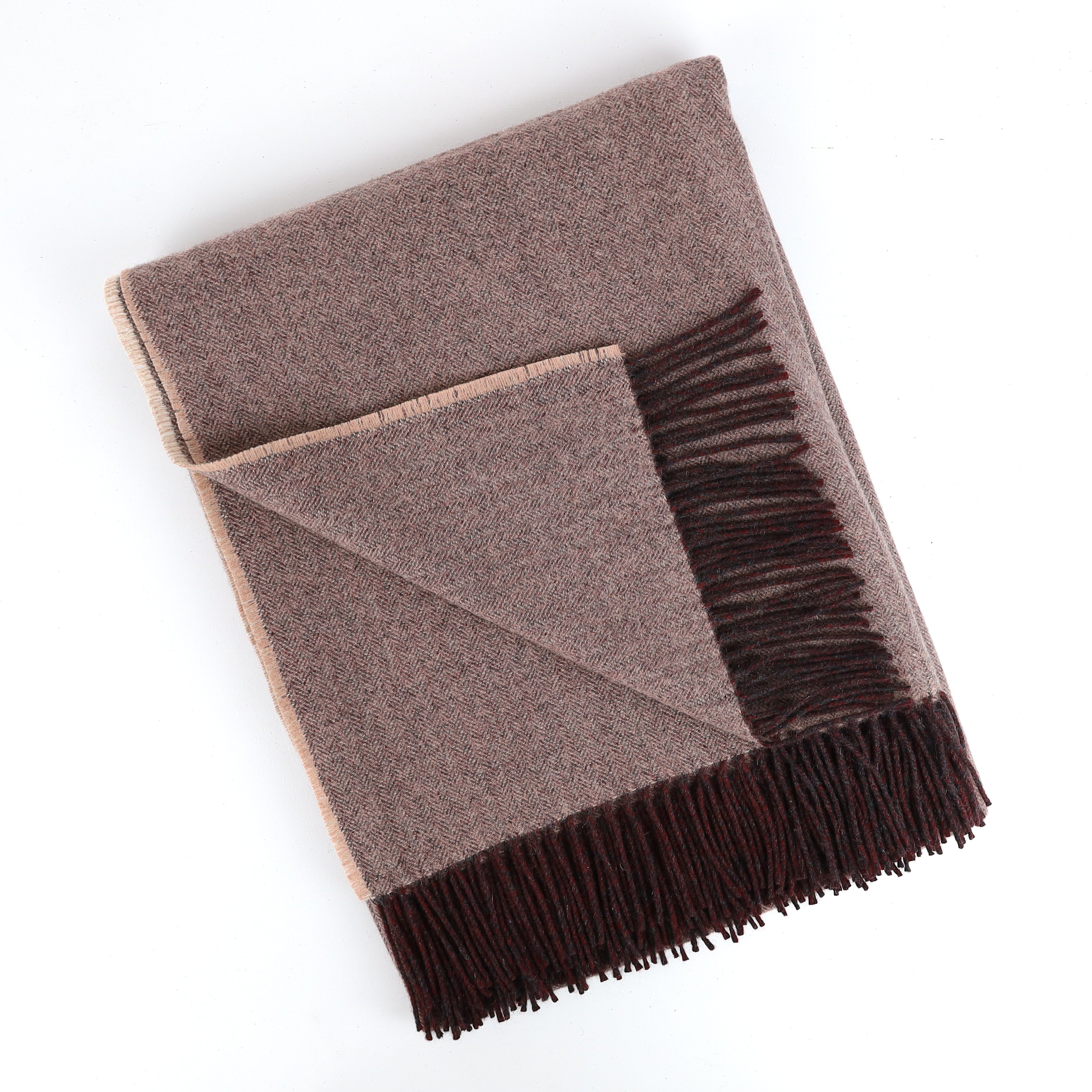 Brand New English Camel and Cedar Brown Marl Luxury Woven Cashmere Blanket