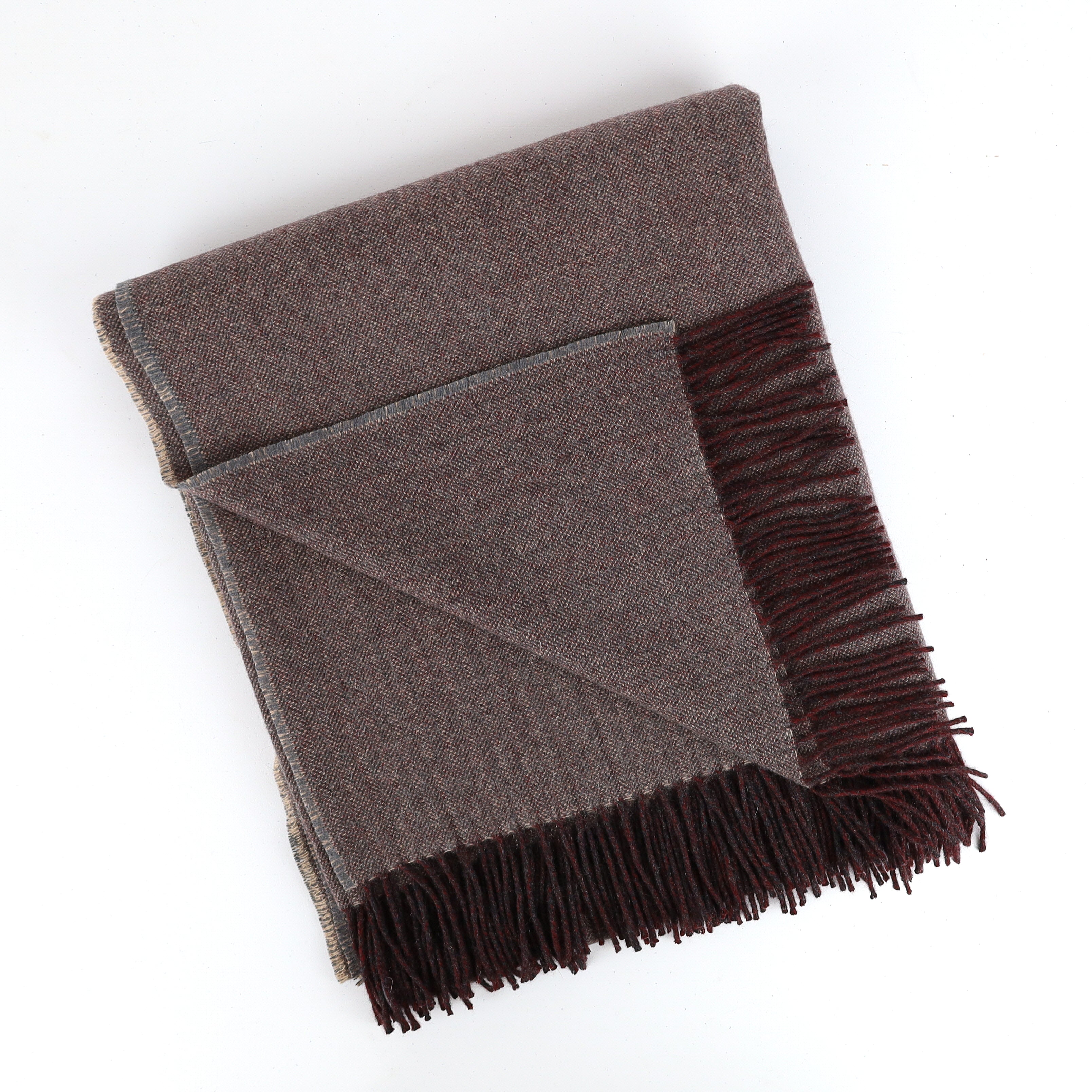 Brand New English Cedar Brown and Steal Grey Marl Luxury Woven Cashmere Blanket