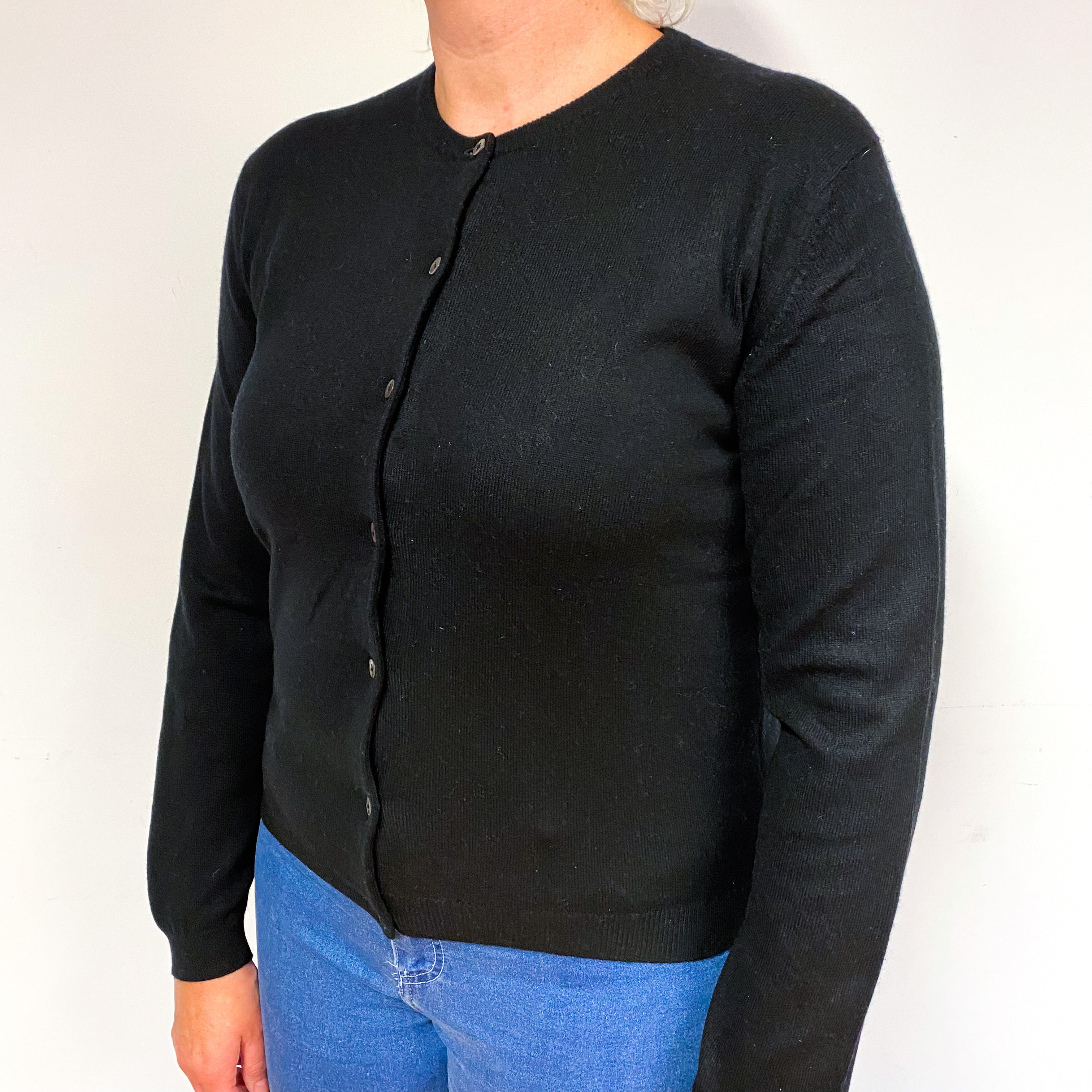 Black Cashmere Crew Neck Cardigan Large