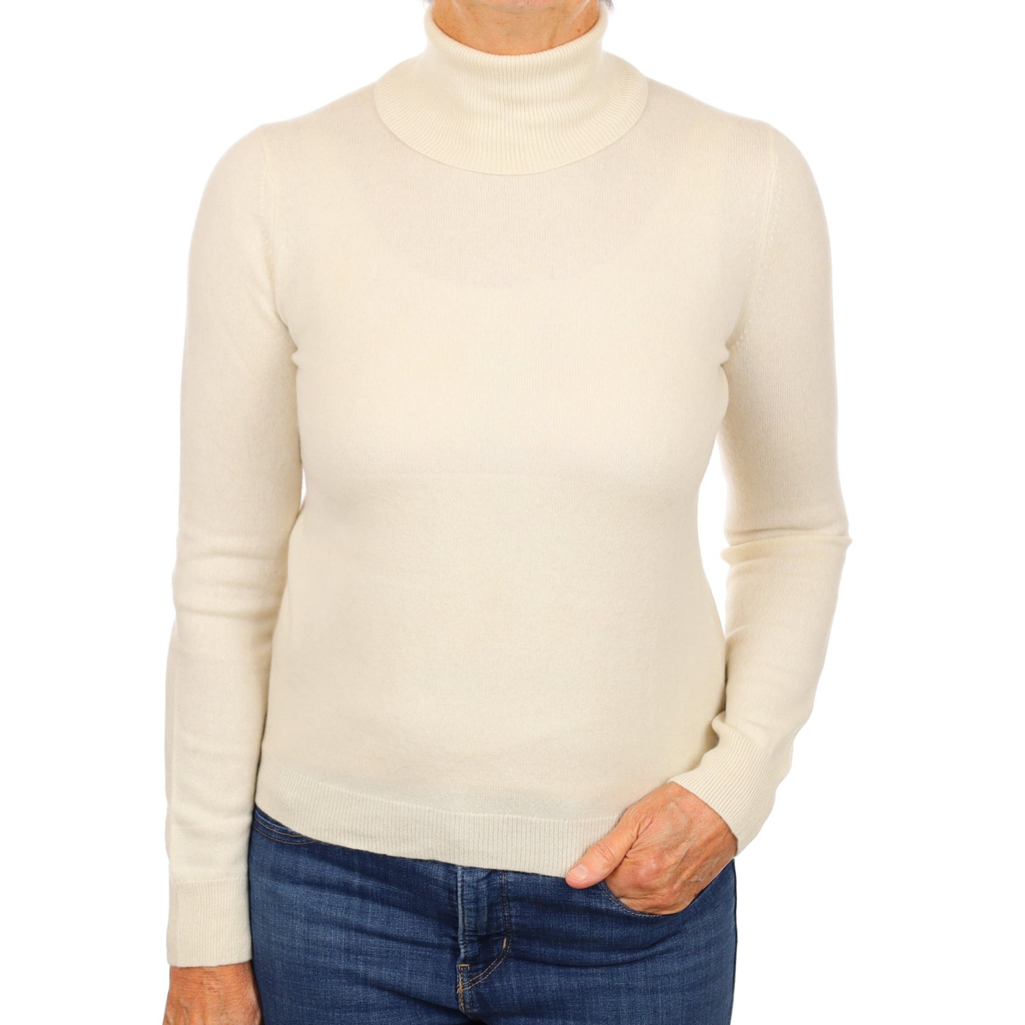Ivory Cream Cashmere Polo Neck Jumper Medium