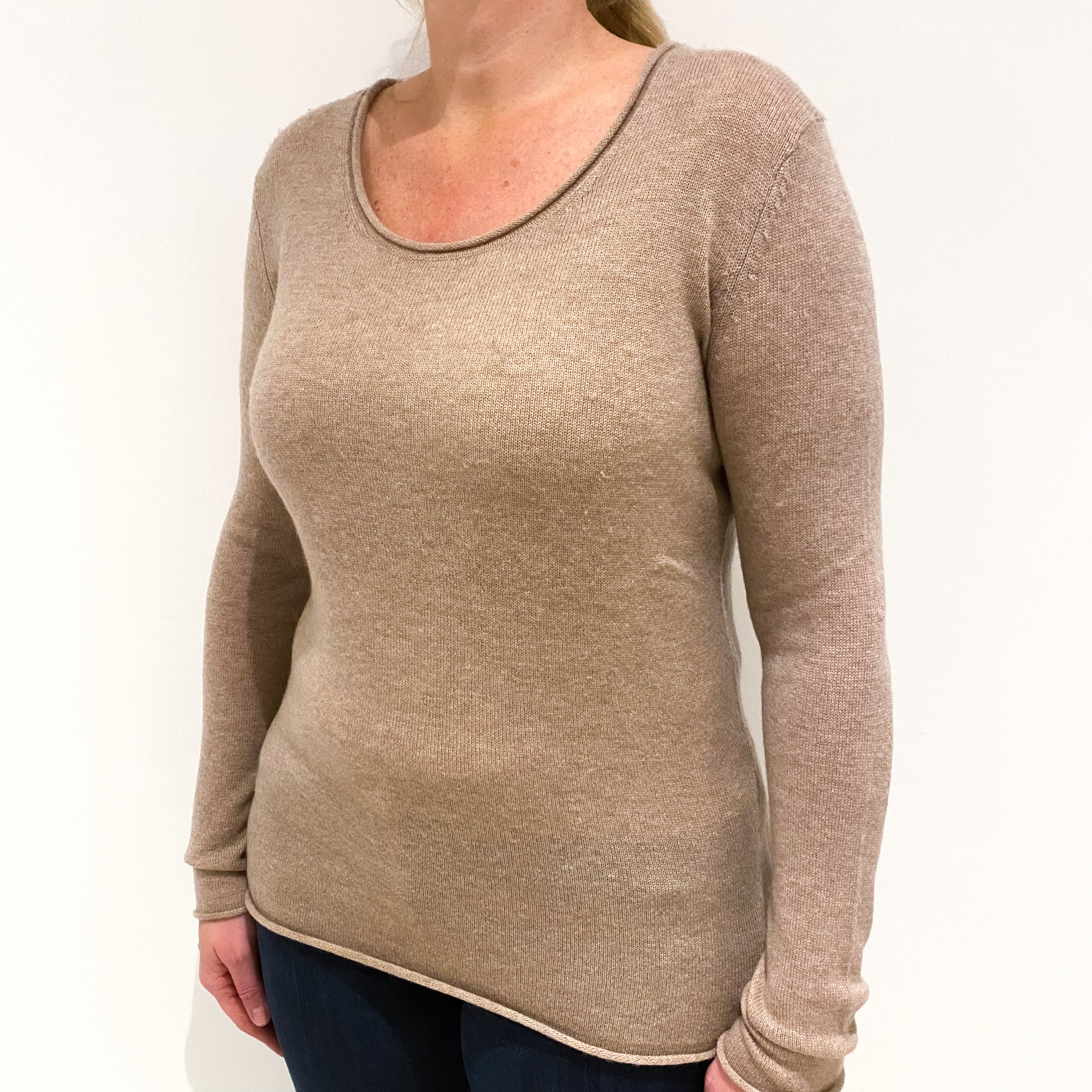 Tommy Hilfiger Buff Beige Cashmere Scoop Neck Jumper Large