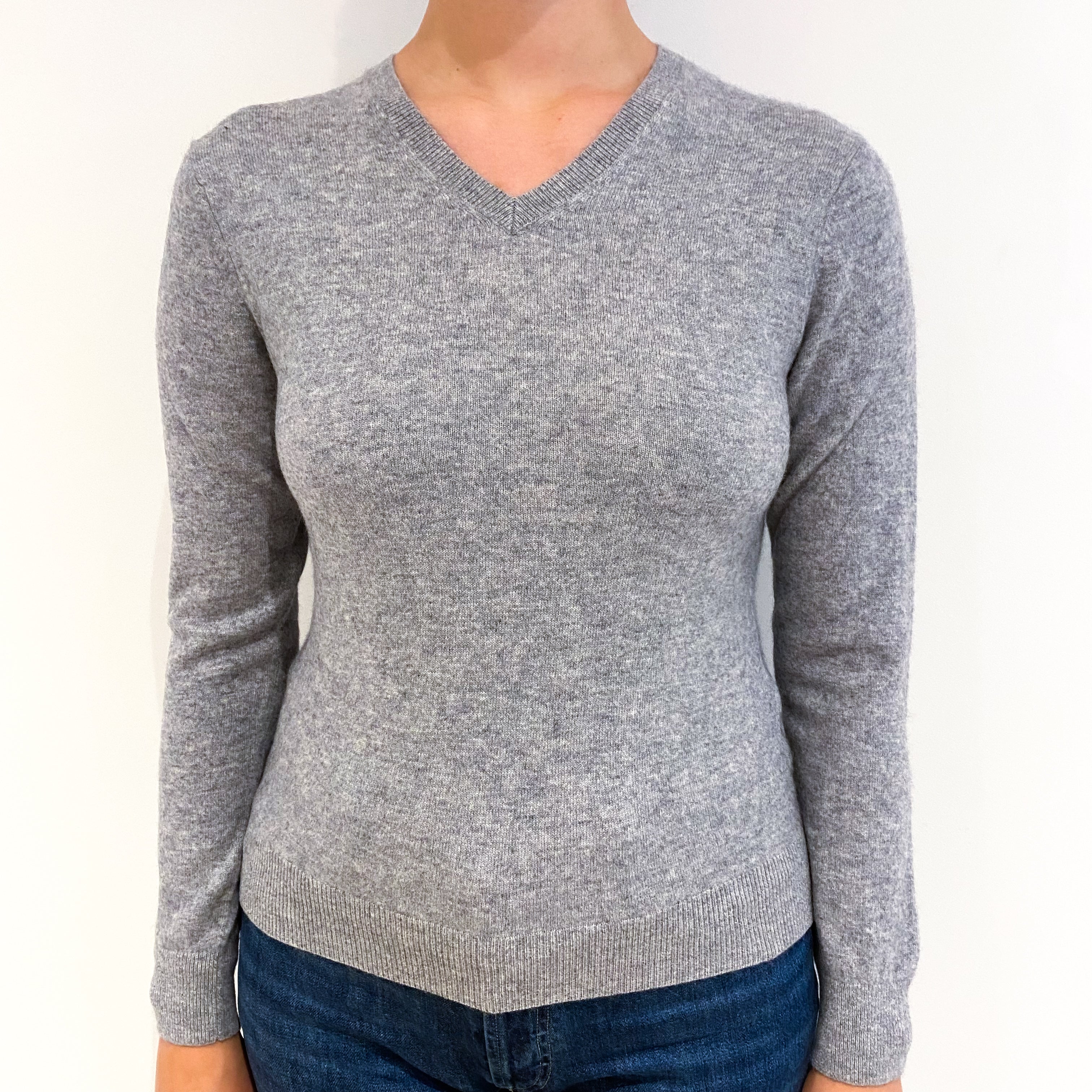 Ash Gray Cashmere V Neck Jumper Small