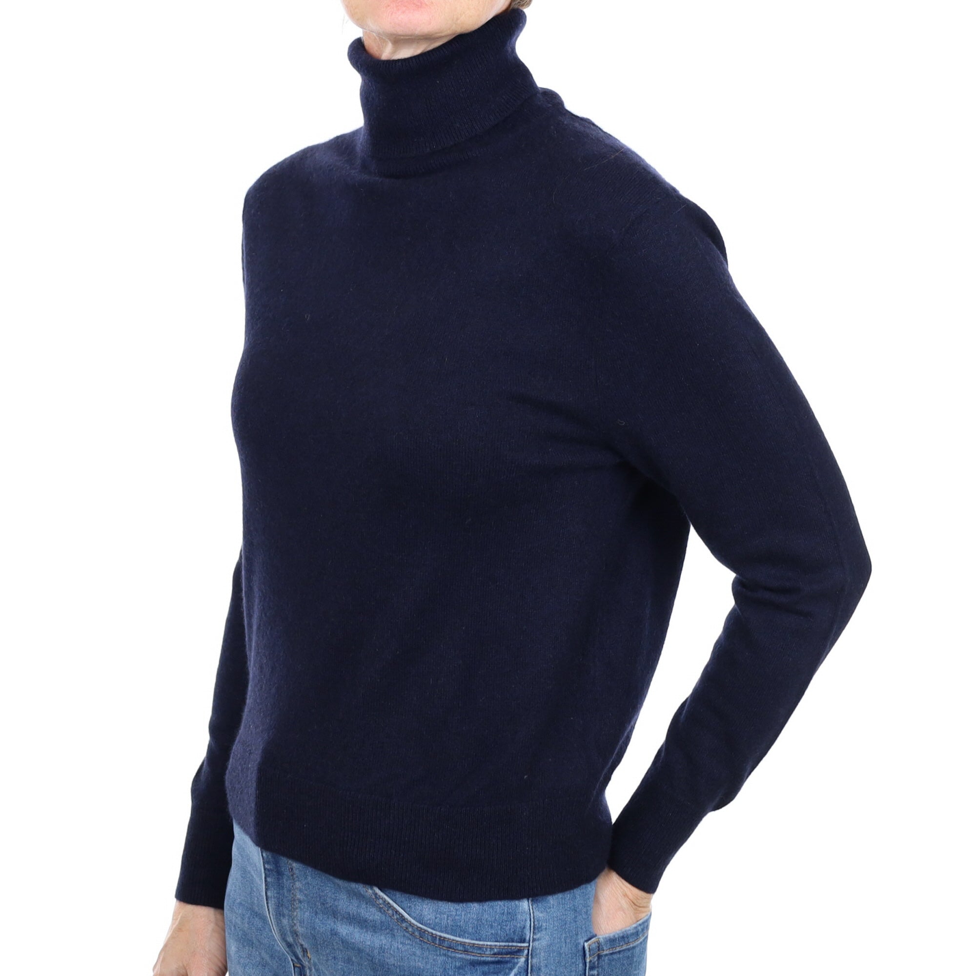 Navy Blue Cashmere Polo Neck Jumper Small