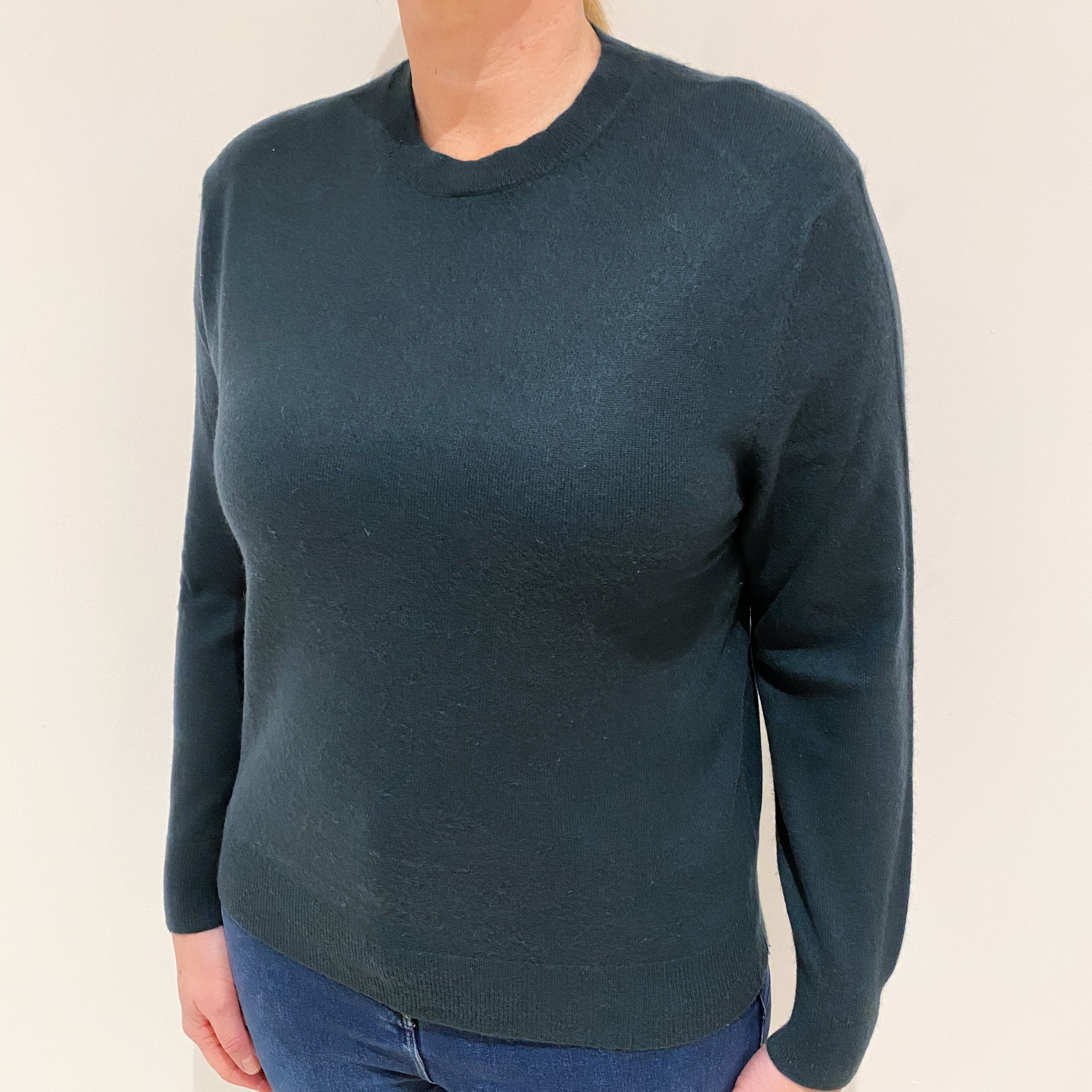 Bottle Green Cashmere Crew Neck Jumper Large