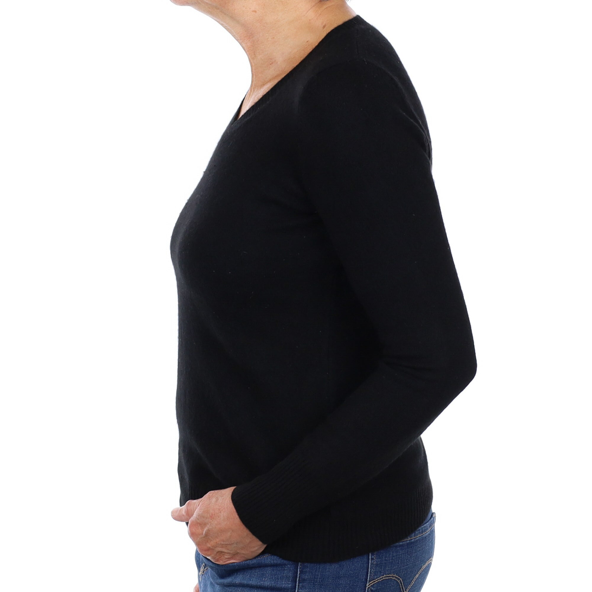 Black Cashmere V Neck Jumper Medium