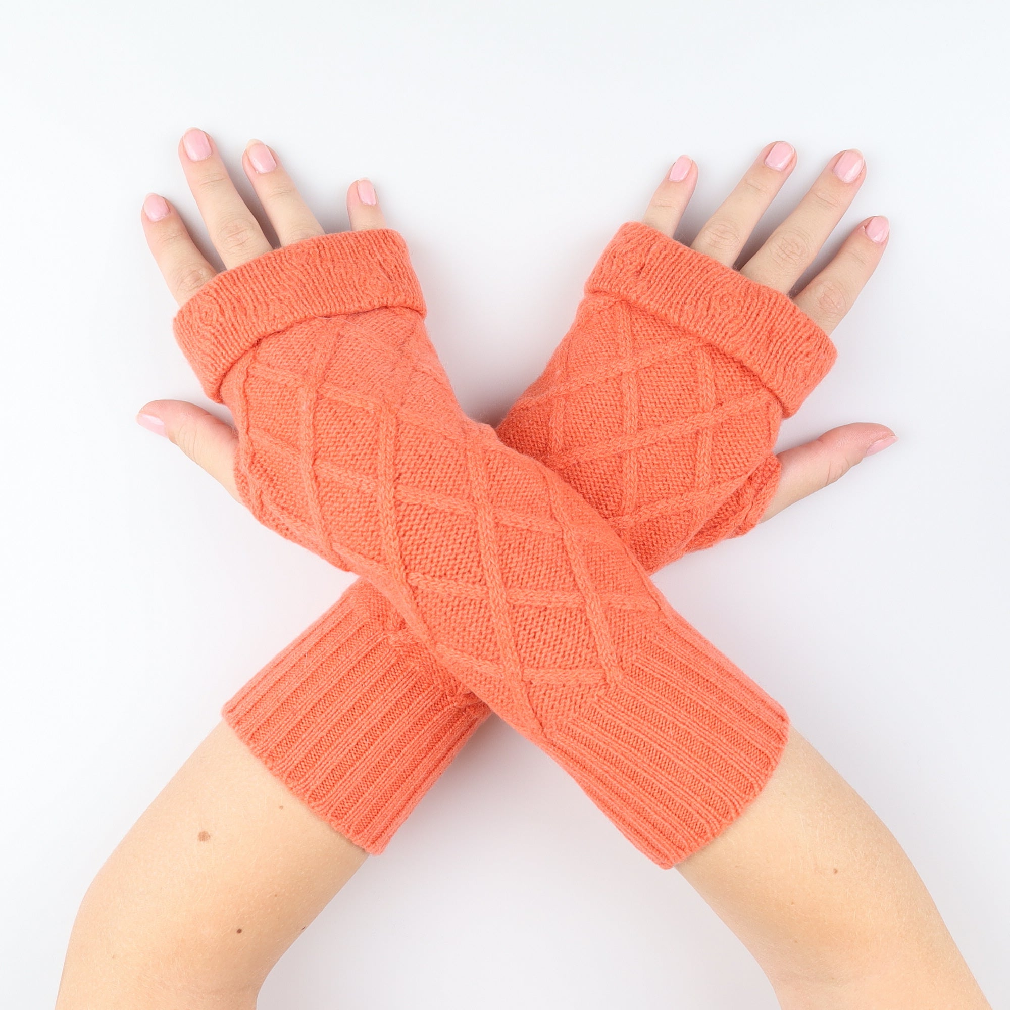 Orange Textured Fingerless Gloves
