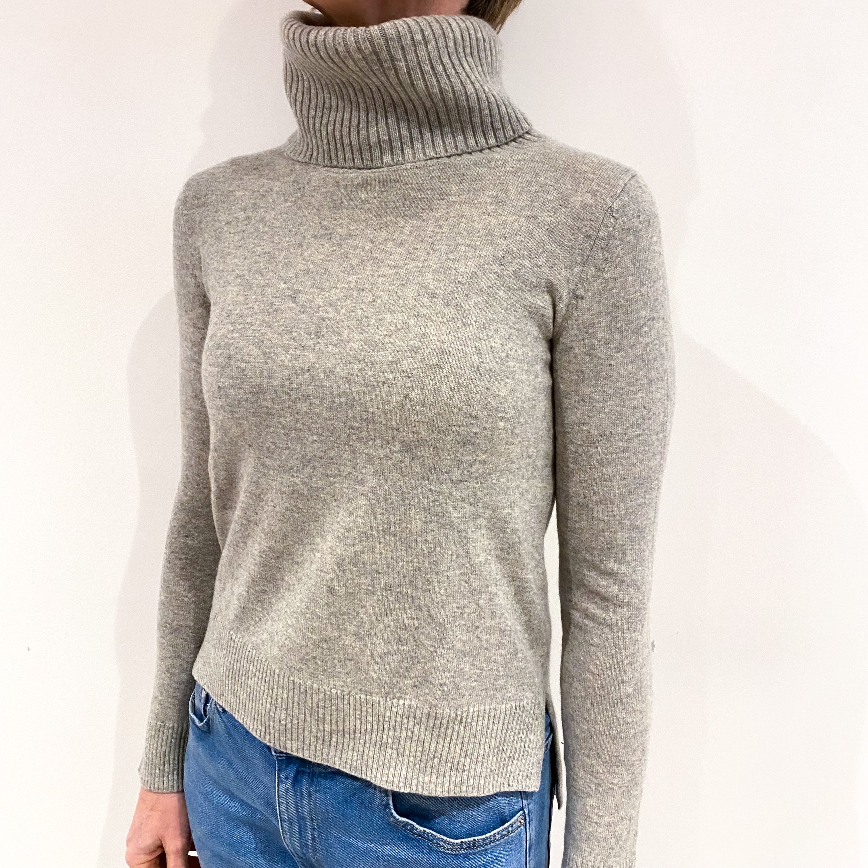 Smoke Grey Cashmere Polo Neck Jumper Small