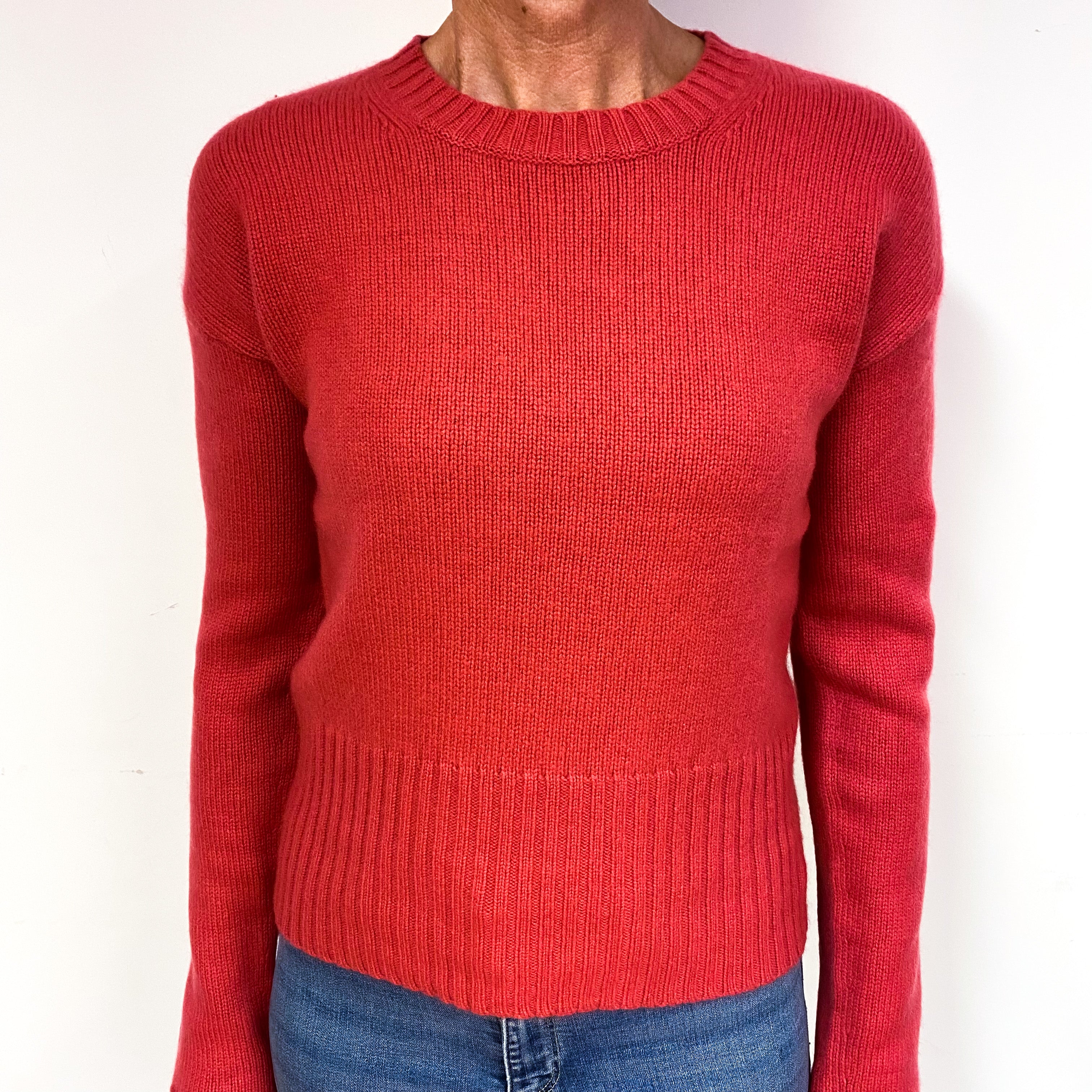 Strawberry Pink Chunky Cashmere Crew Neck Jumper Medium