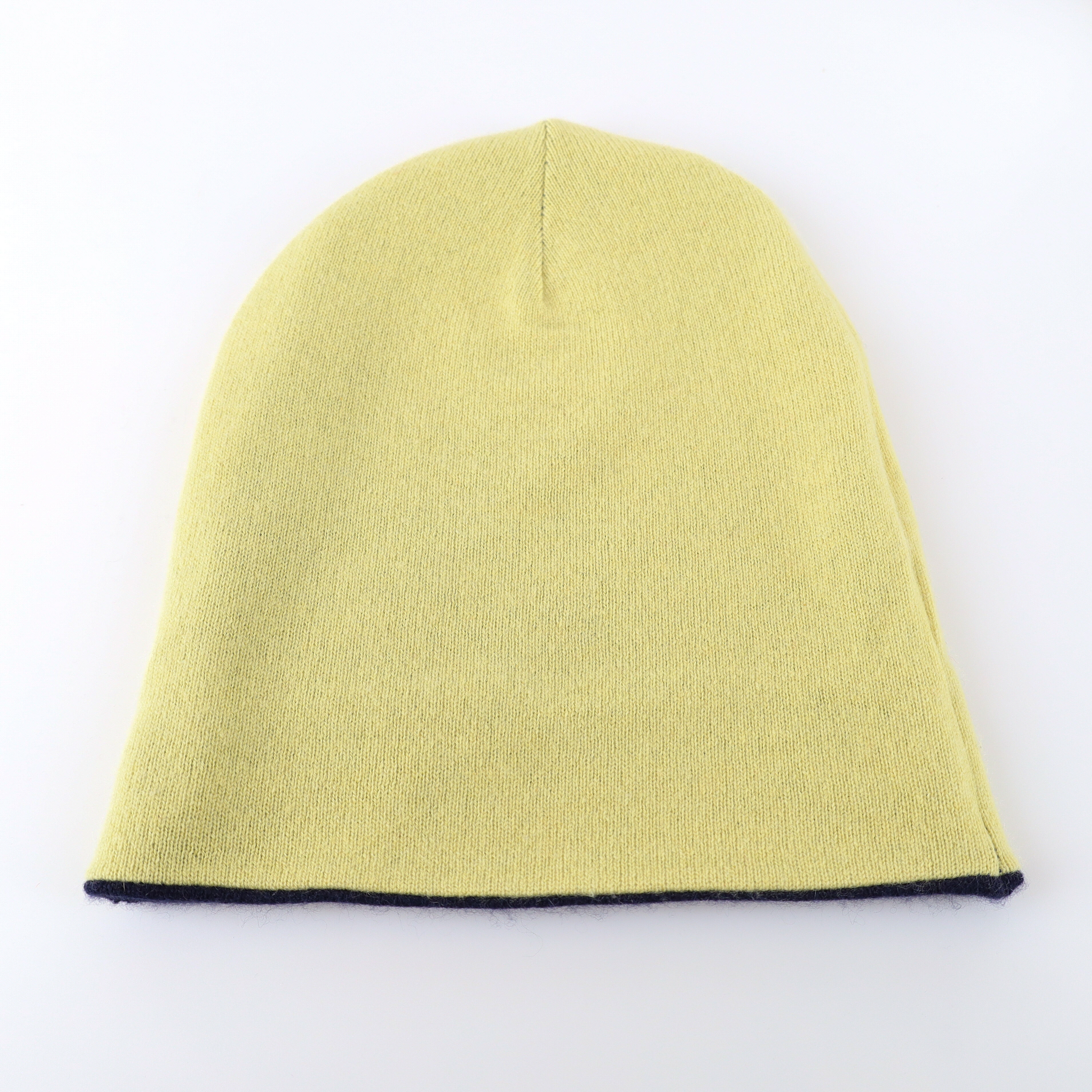 Navy and Primrose Yellow Reversible Cashmere Beanie Hat