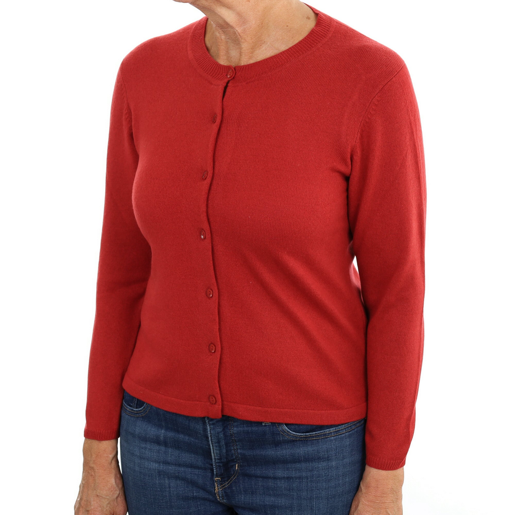 Scarlet Red Cashmere Crew Neck Cardigan Medium