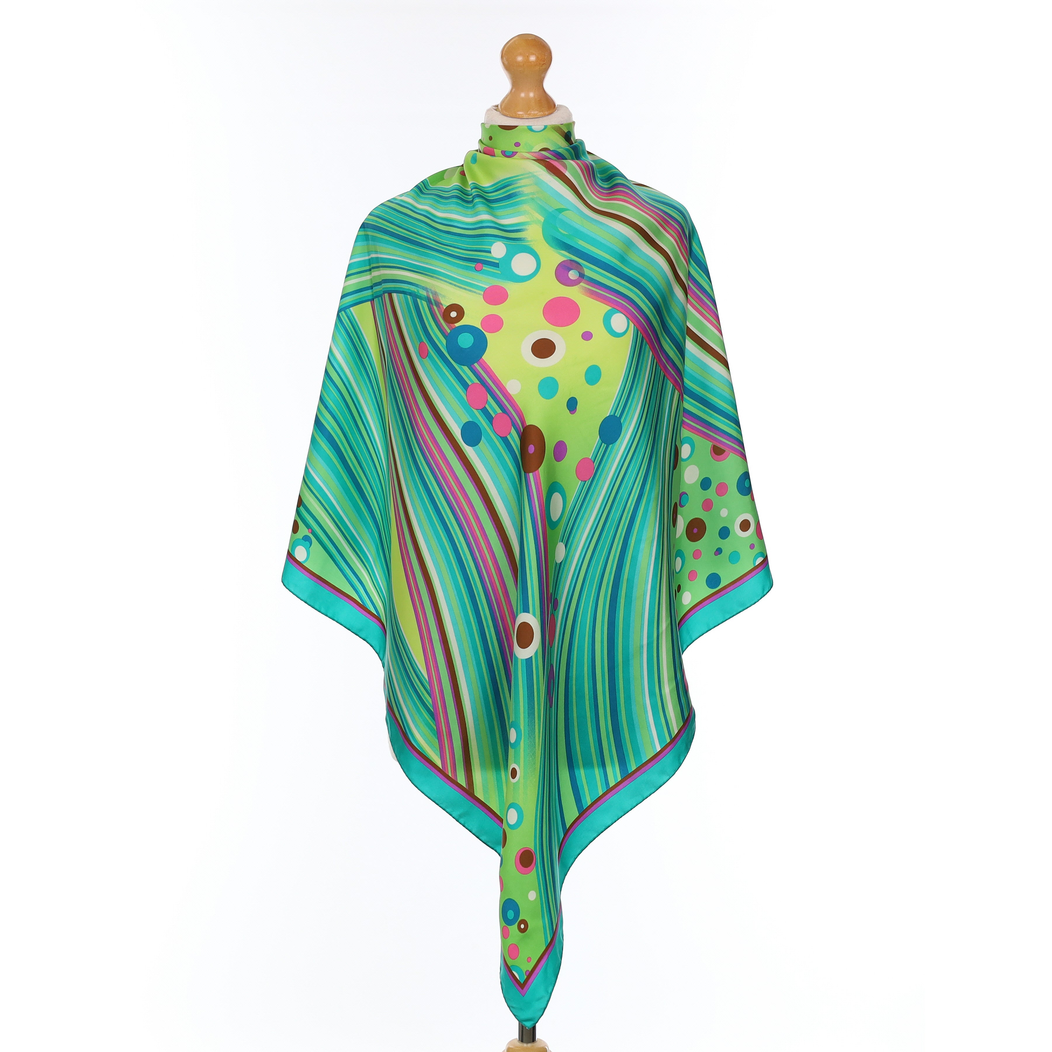 Green And Pink Abstract Silk Scarf