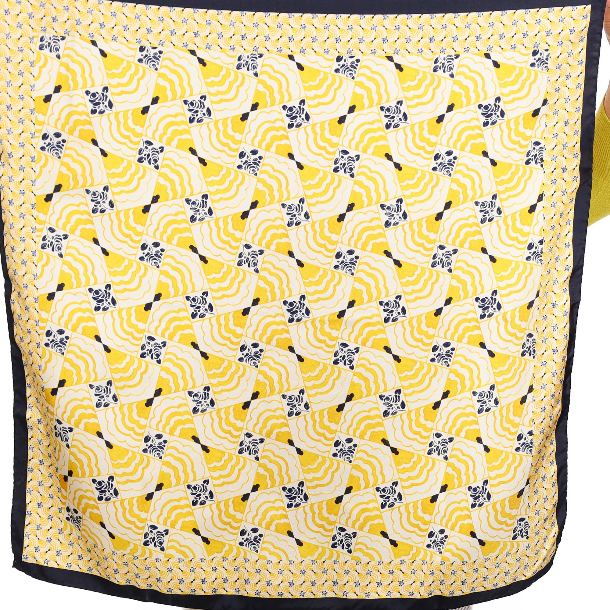 Brand New Tara Jarmon Black and Yellow Silk Scarf