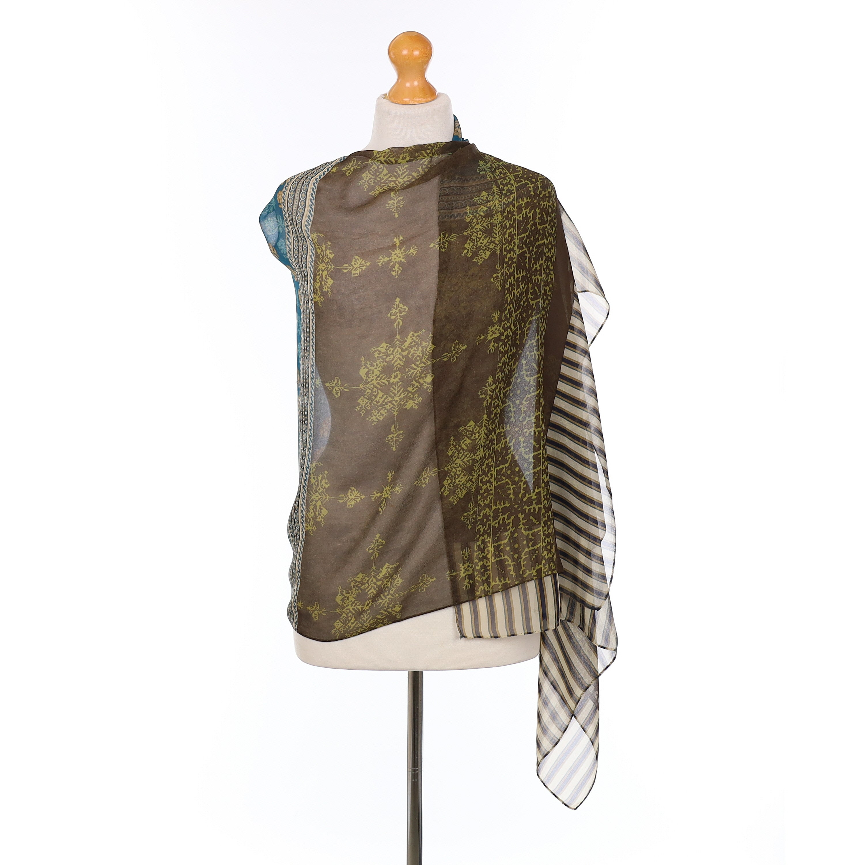 Jaeger Brown Patterned Vintage Silk Scarf