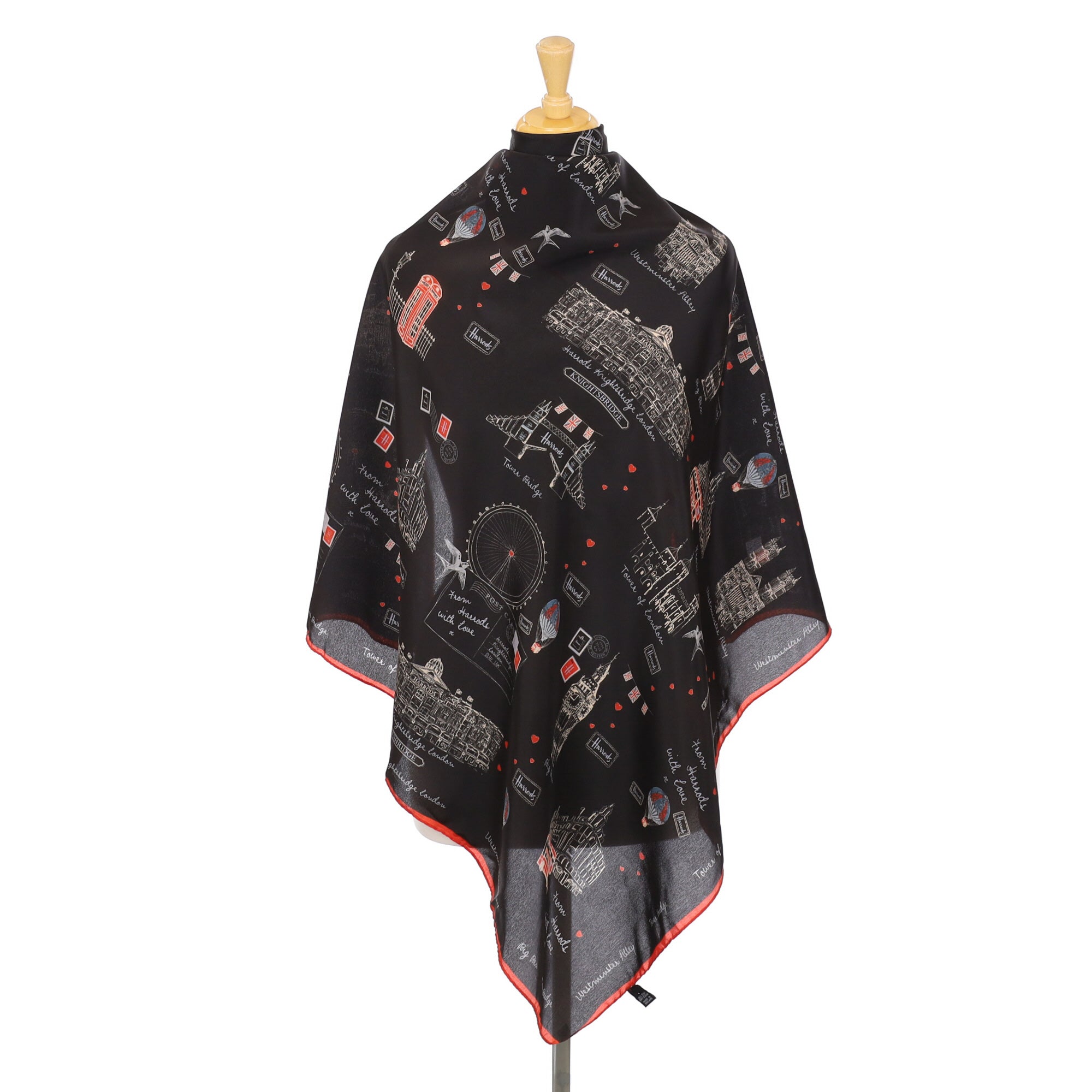 Harrods London Black Silk Scarf