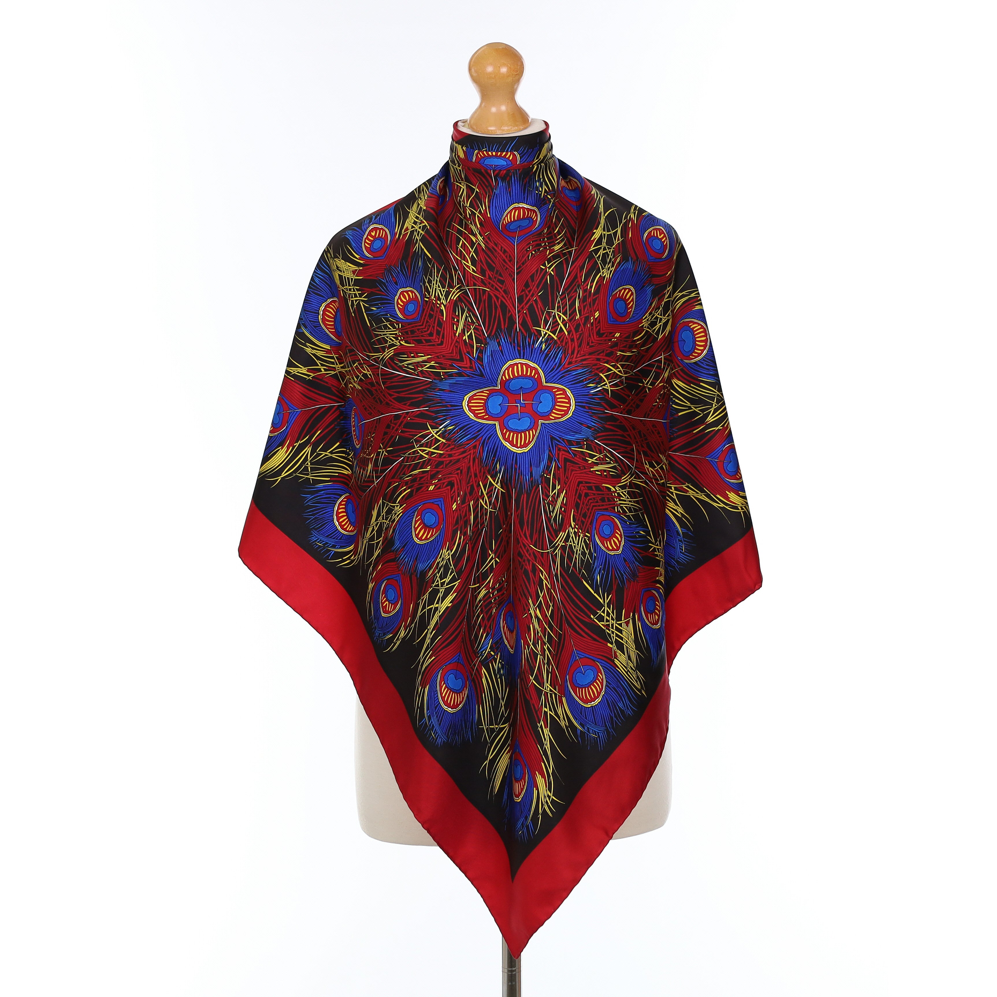 Vibrant Peacock Feather Design Silk Scarf