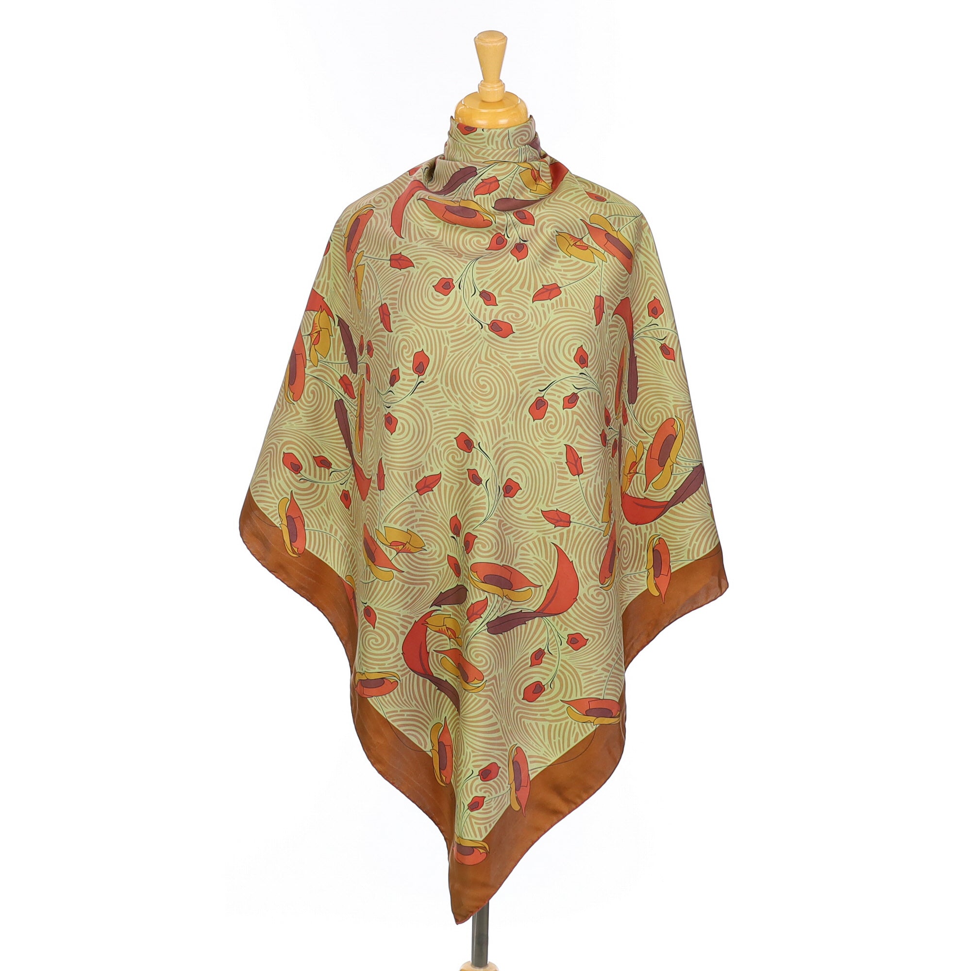 Liberty Green and Brown Vintage Silk Scarf