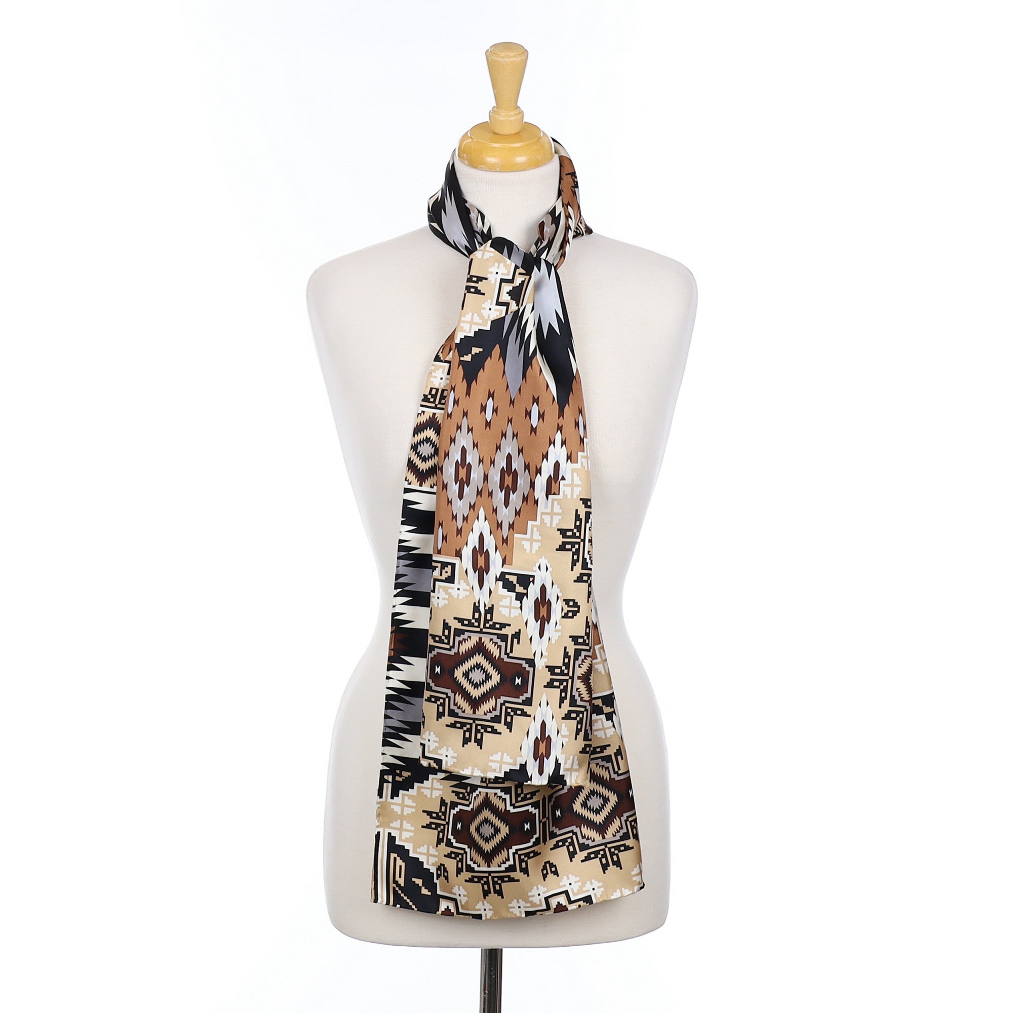 Brand New Jammers & Leufgen Aztec Brown Silk Scarf