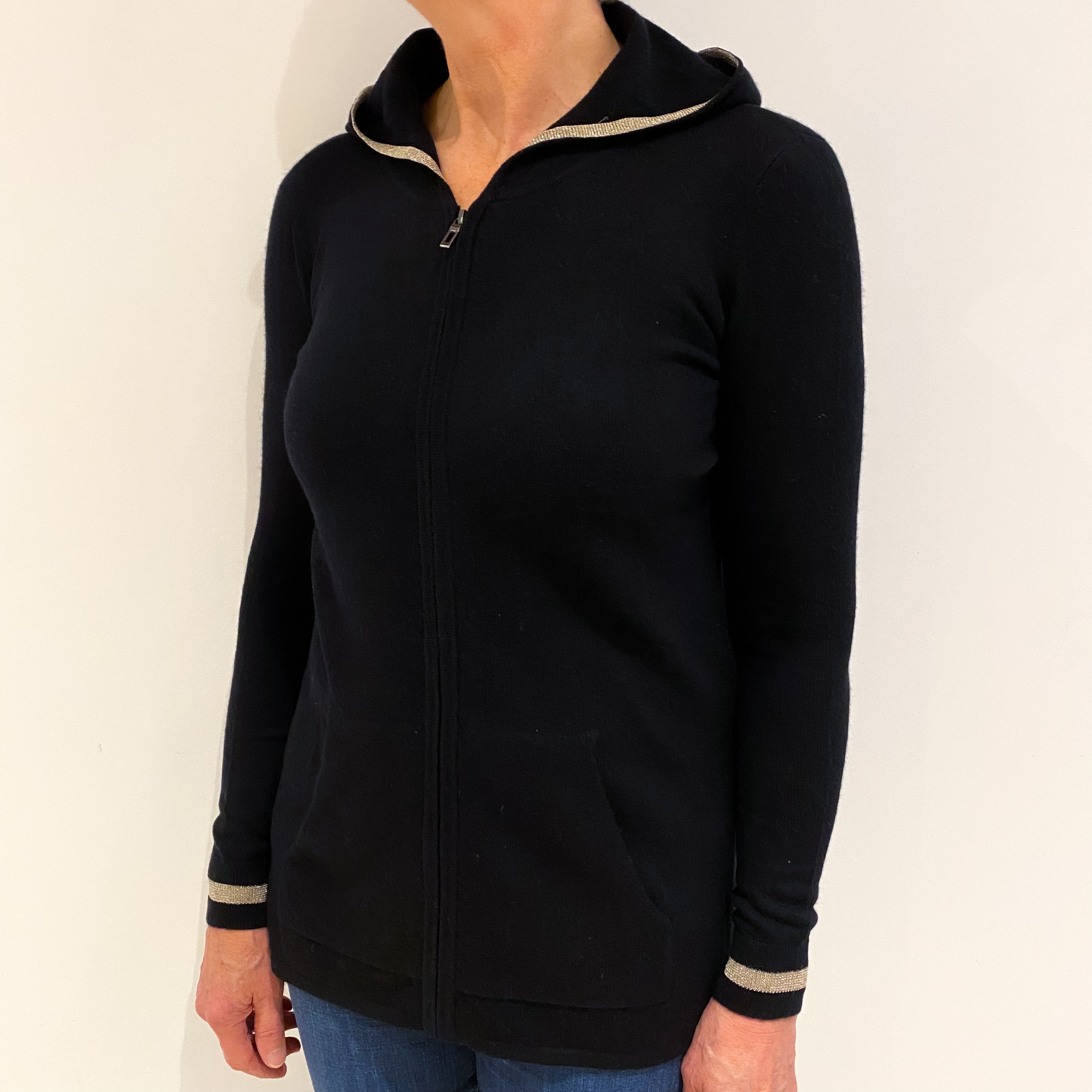 Black Cashmere Zip Up Hoodie Jumper Medium