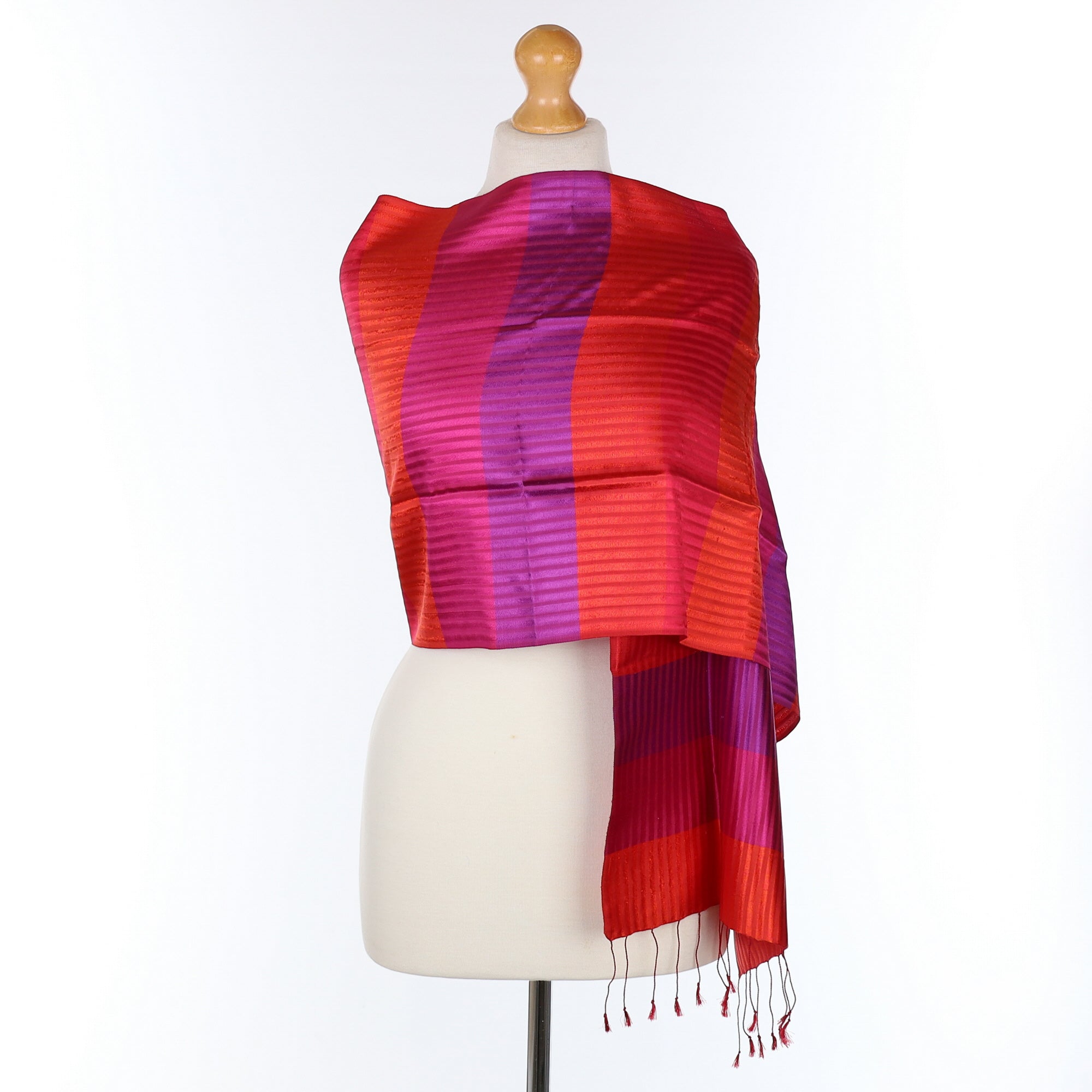 Brand New Pink And Purple Striped Silk Scarf