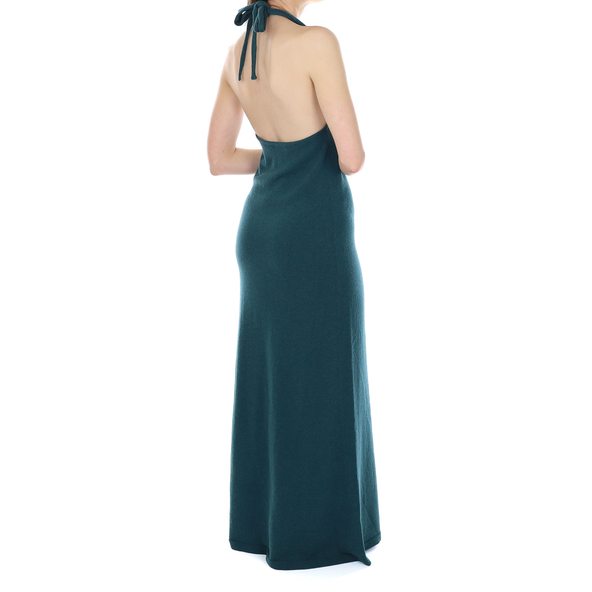 Brand New Scottish Forest Green Cashmere Long Halter Neck Dress Small