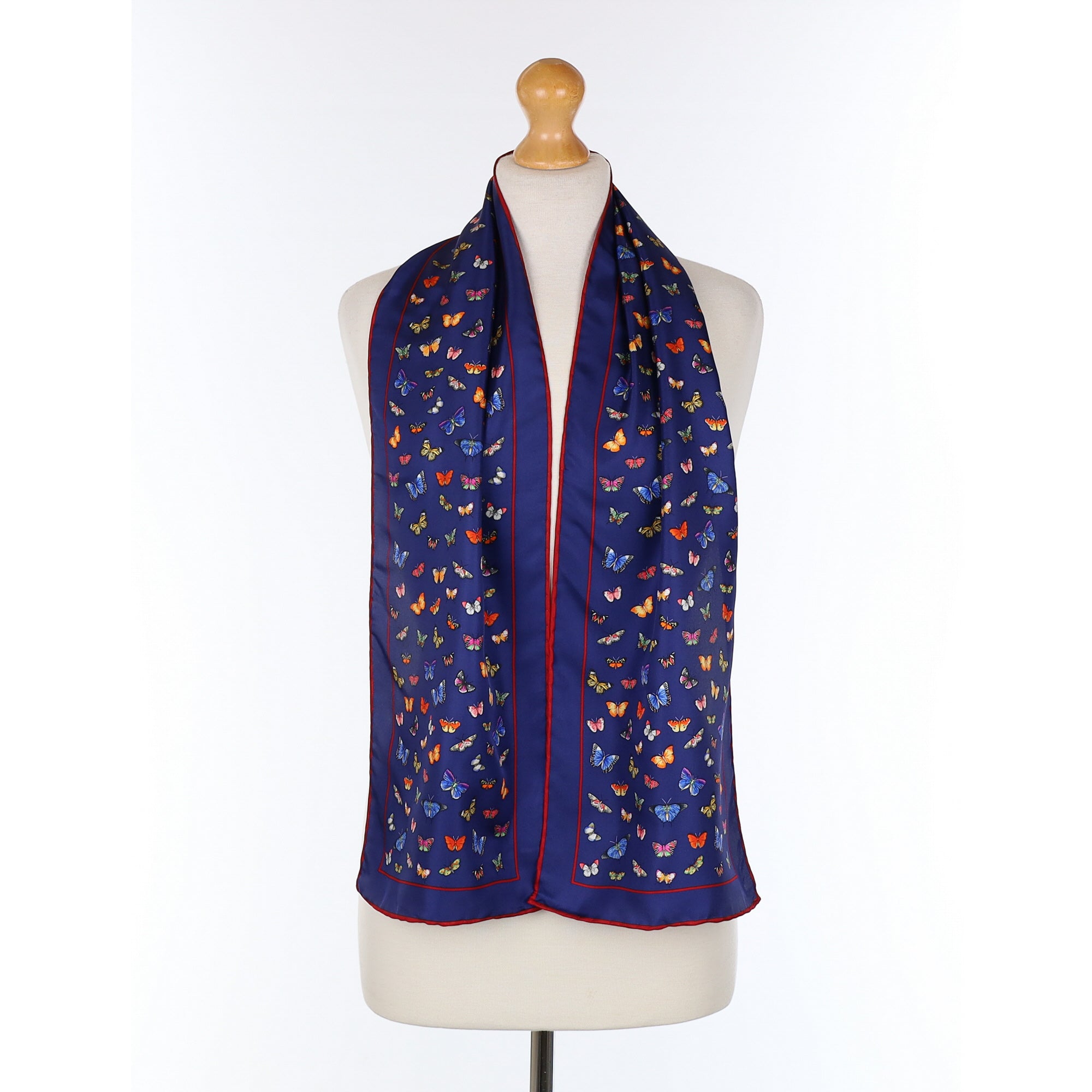 Navy Butterfly Silk Scarf
