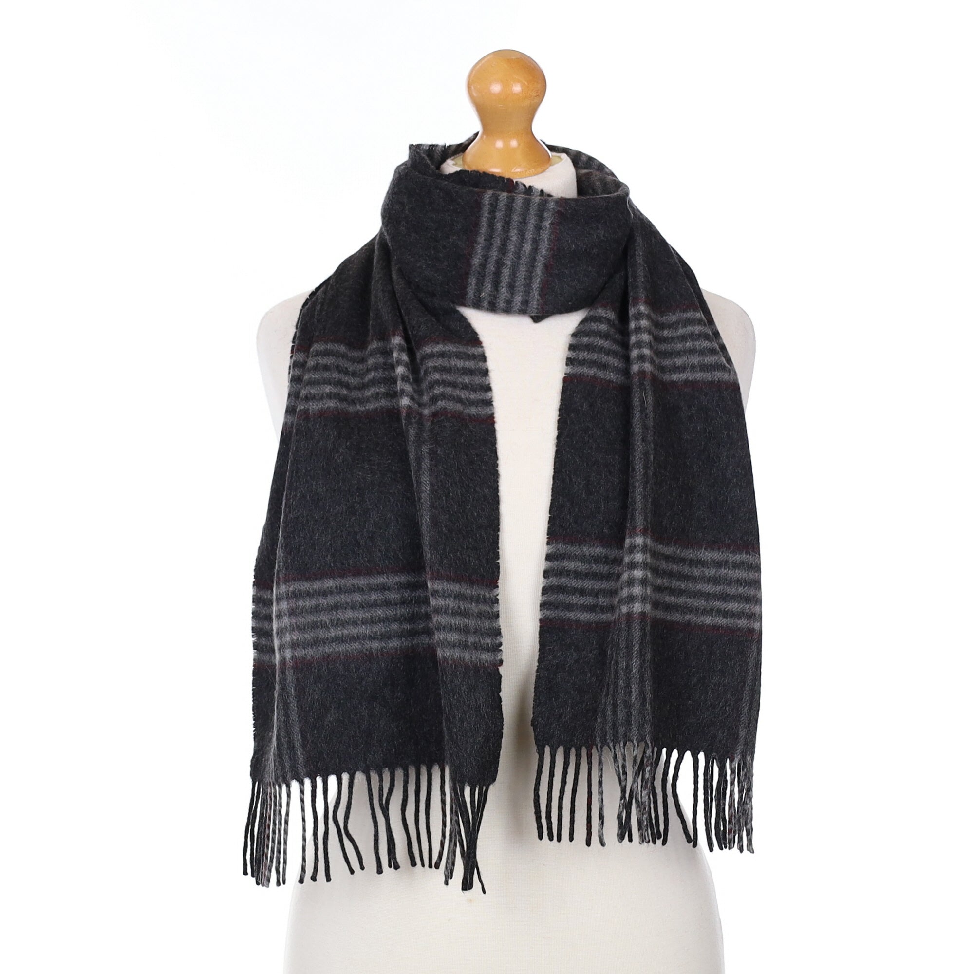 Charcoal Plaid Cashmere Woven Scarf