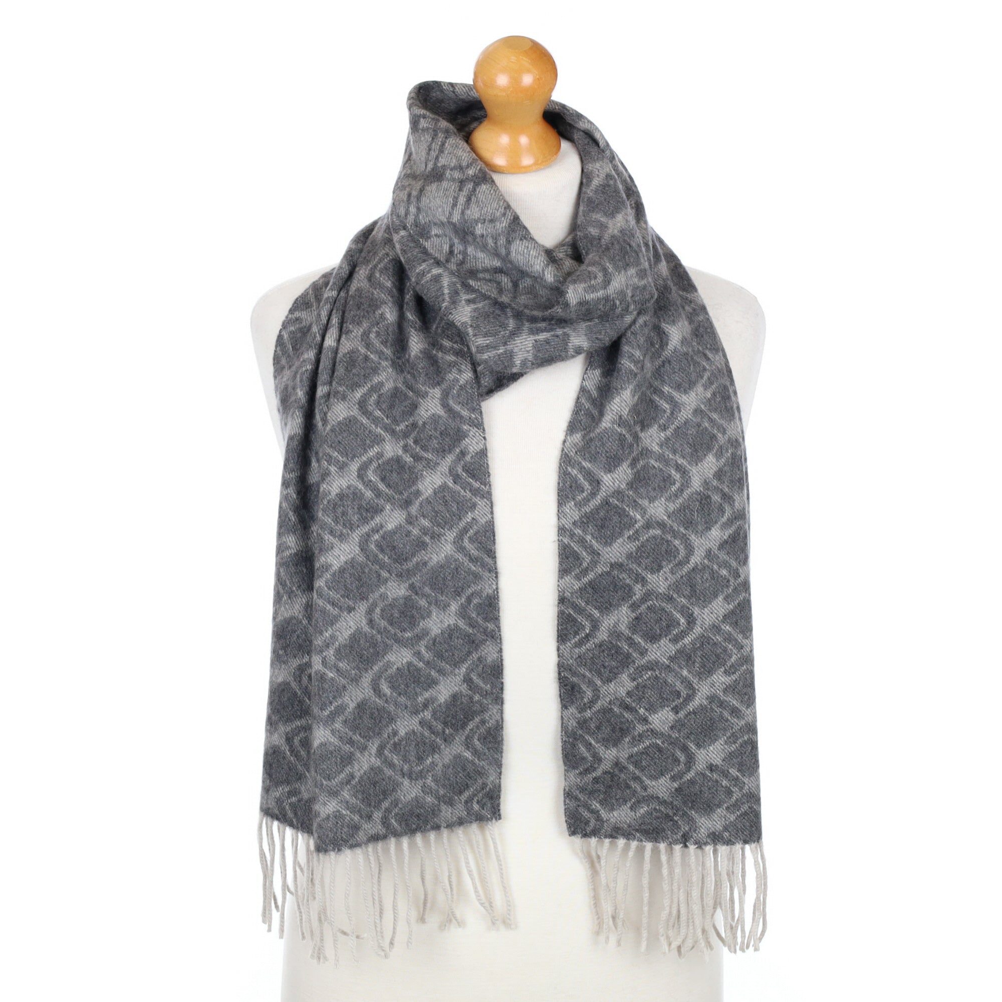 Bentley Grey Patterned Fringed Cashmere Woven Scarf