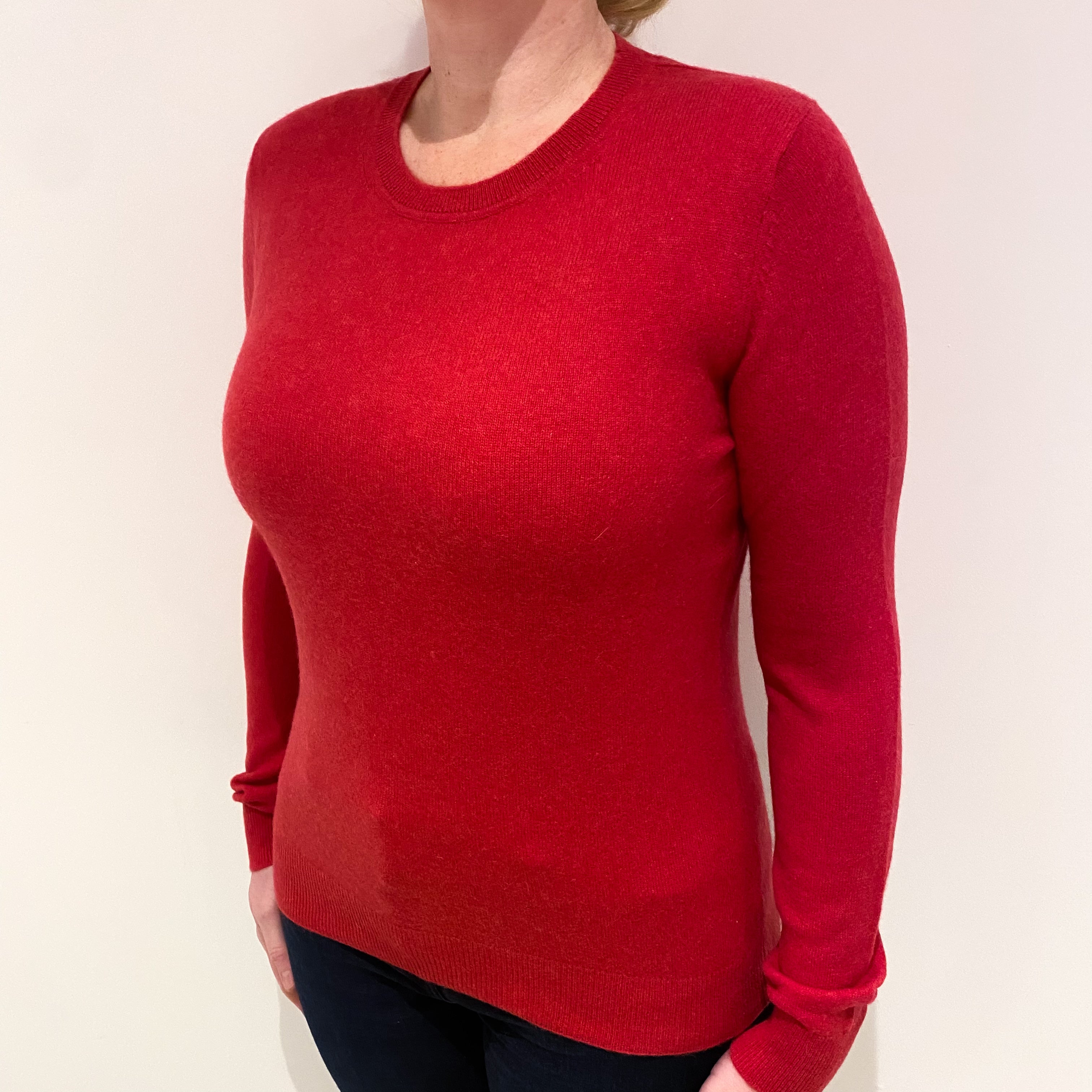 Strawberry Red Cashmere Crew Neck Jumper Large