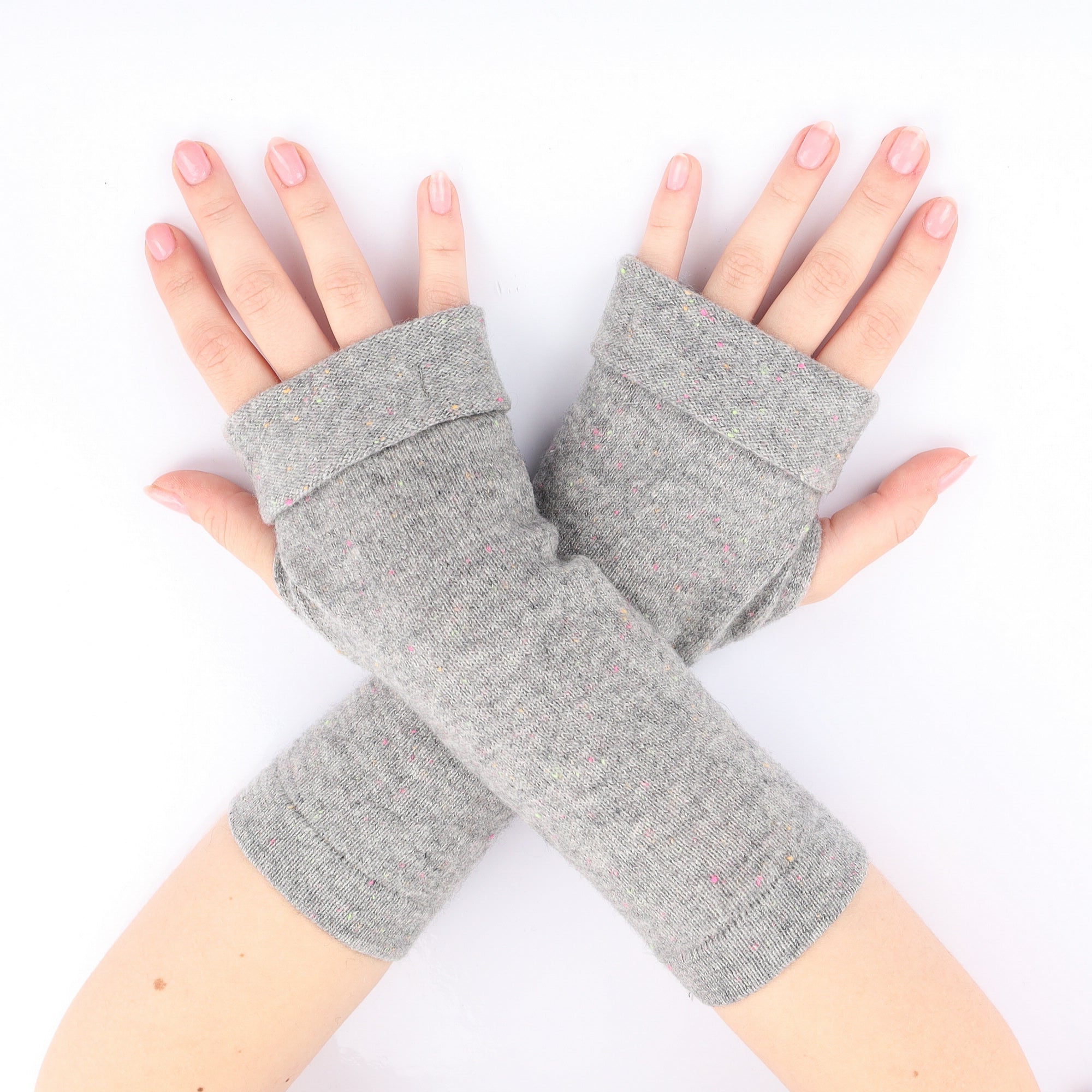Ash Grey With Colourful Fleck Fingerless Gloves