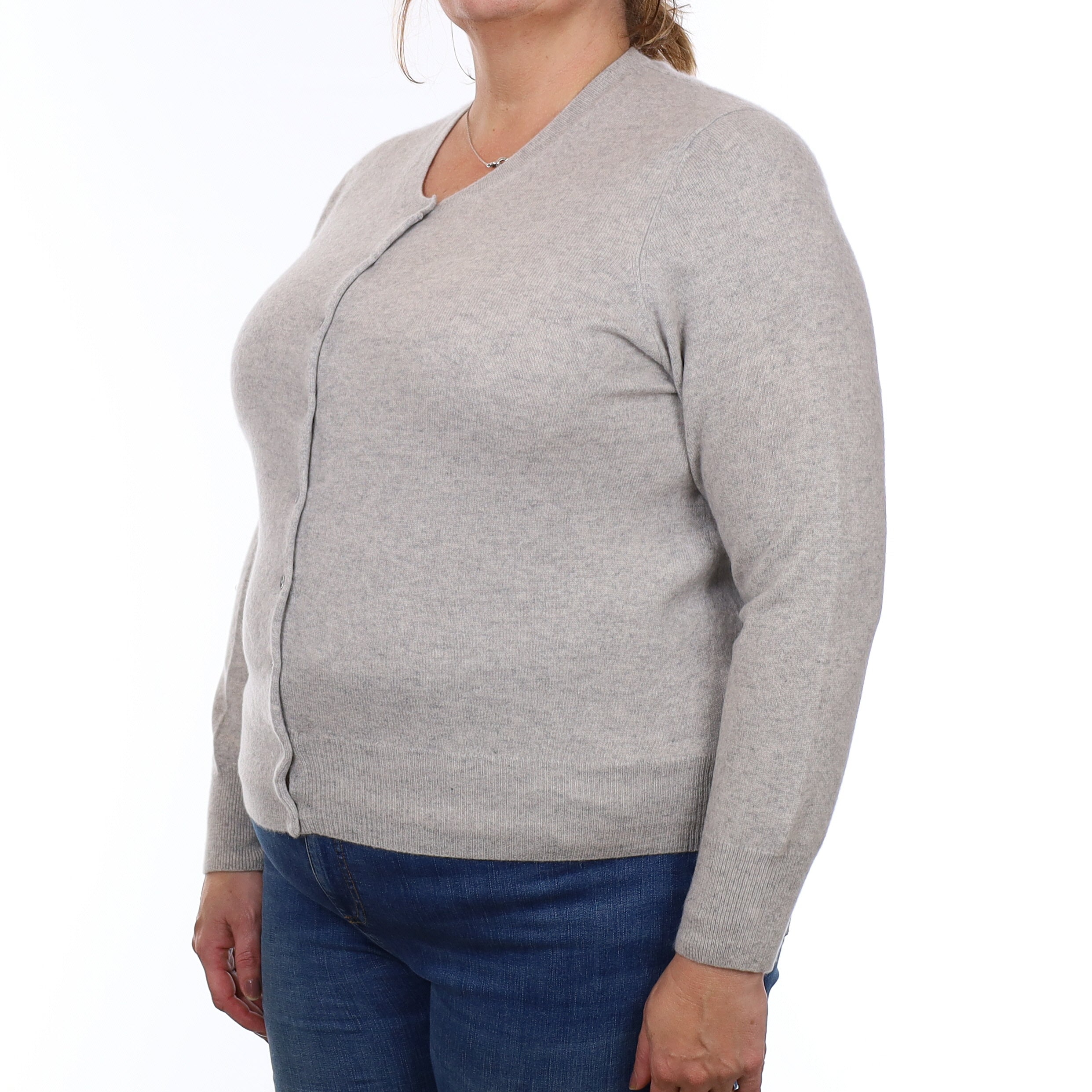 Mist Grey Cashmere Crew Neck Cardigan Extra Large