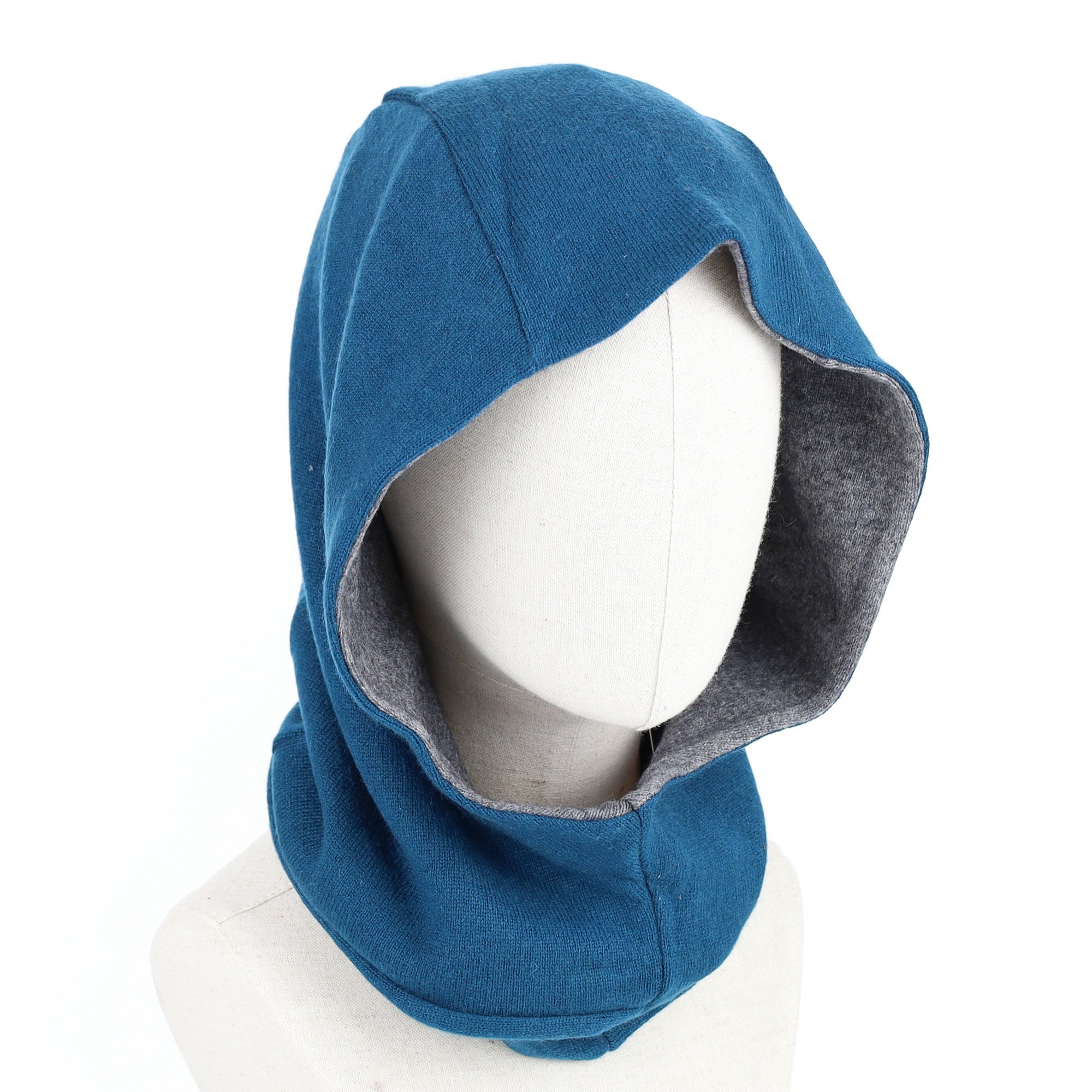 Peacock Blue and Grey Luxury Reversible Cashmere Hood Unisex