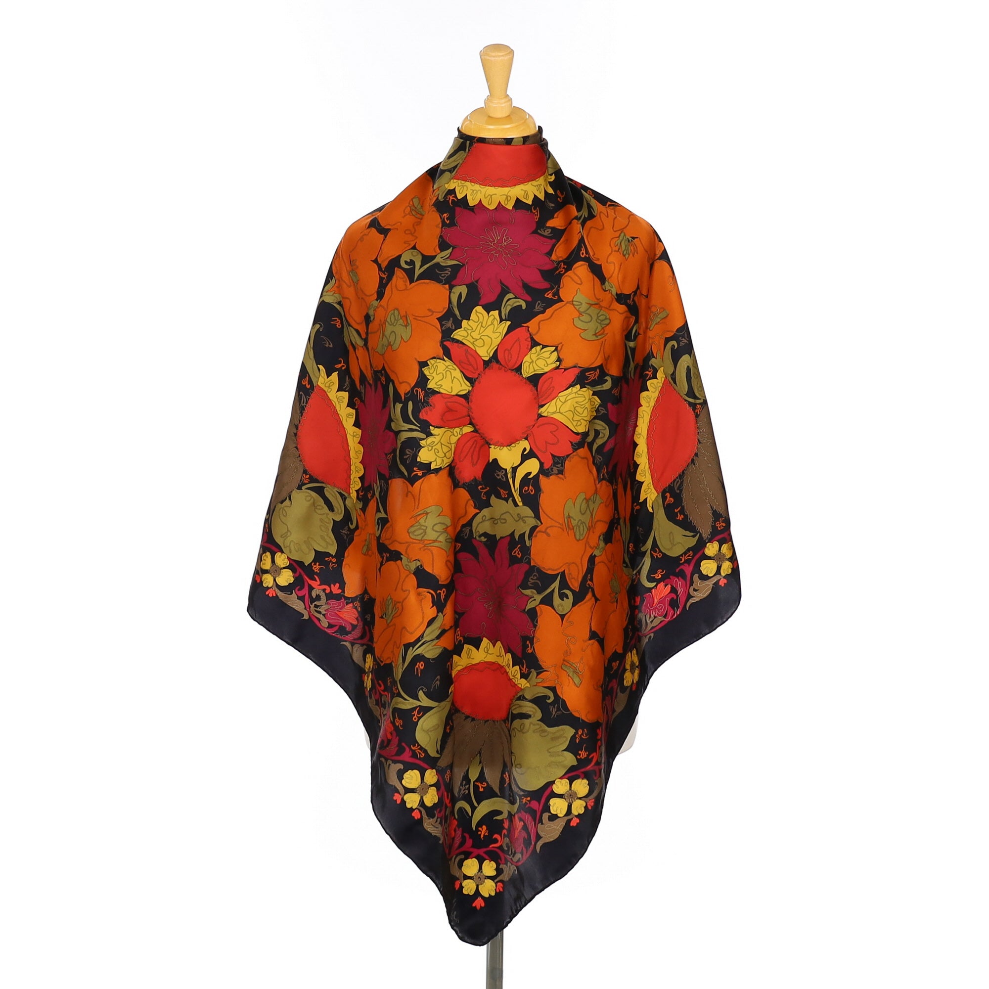 Modern Richard Allan Black Floral Silk Scarf