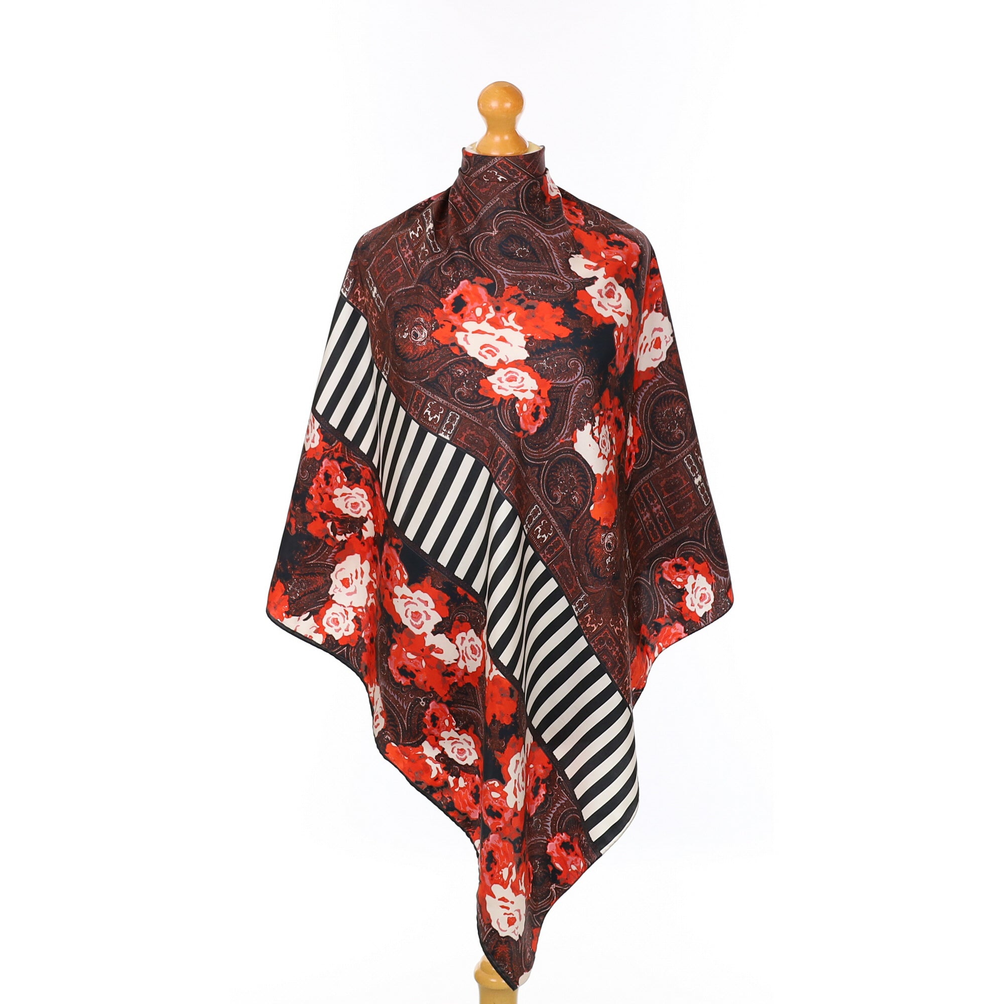Red and Brown Abstract Silk Scarf