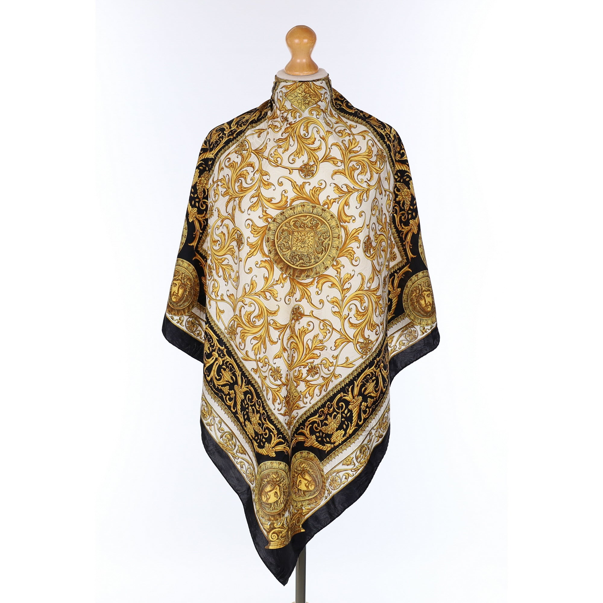 Italian Black Baroque Style Silk Scarf