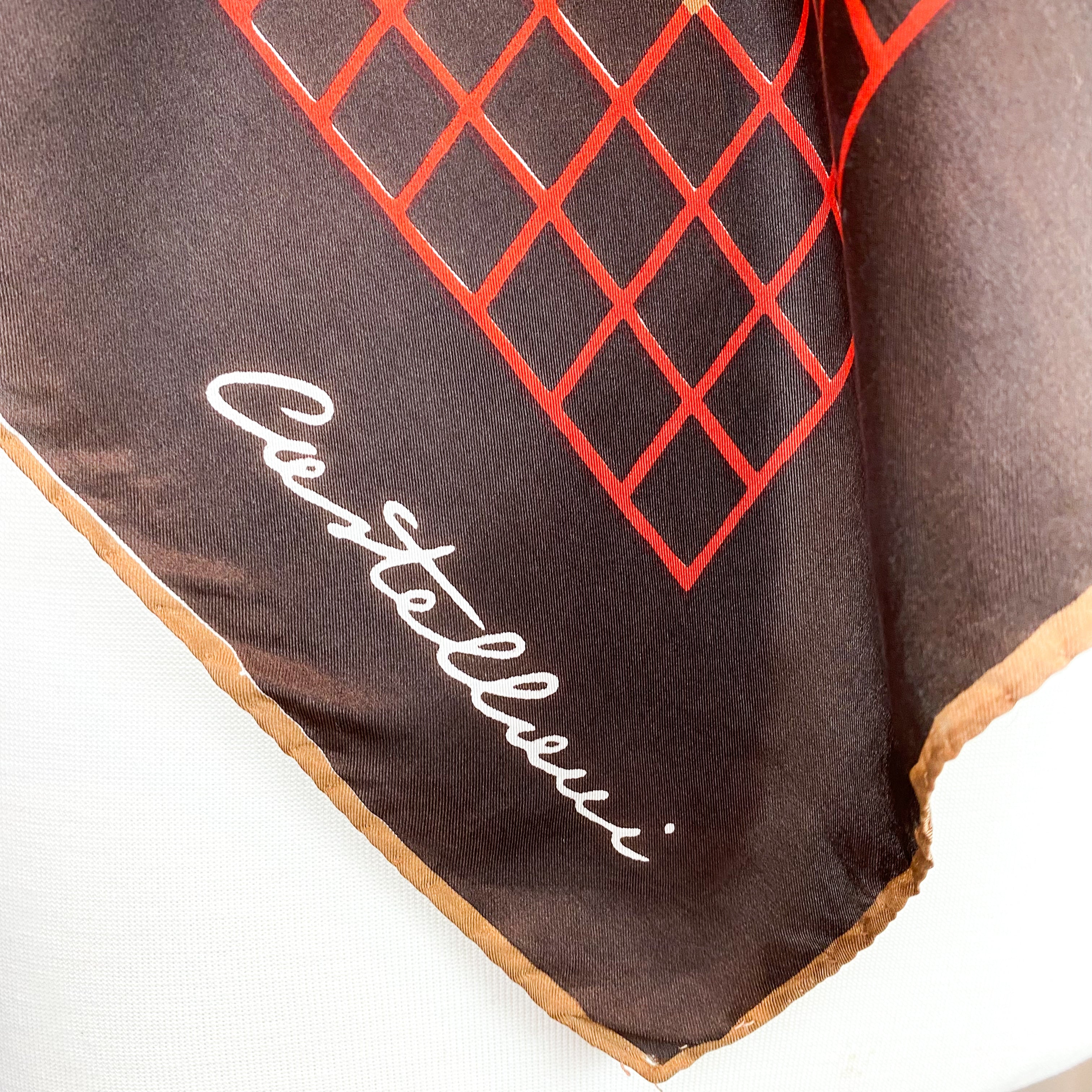 1980s Geometric Squares Vintage Silk Scarf