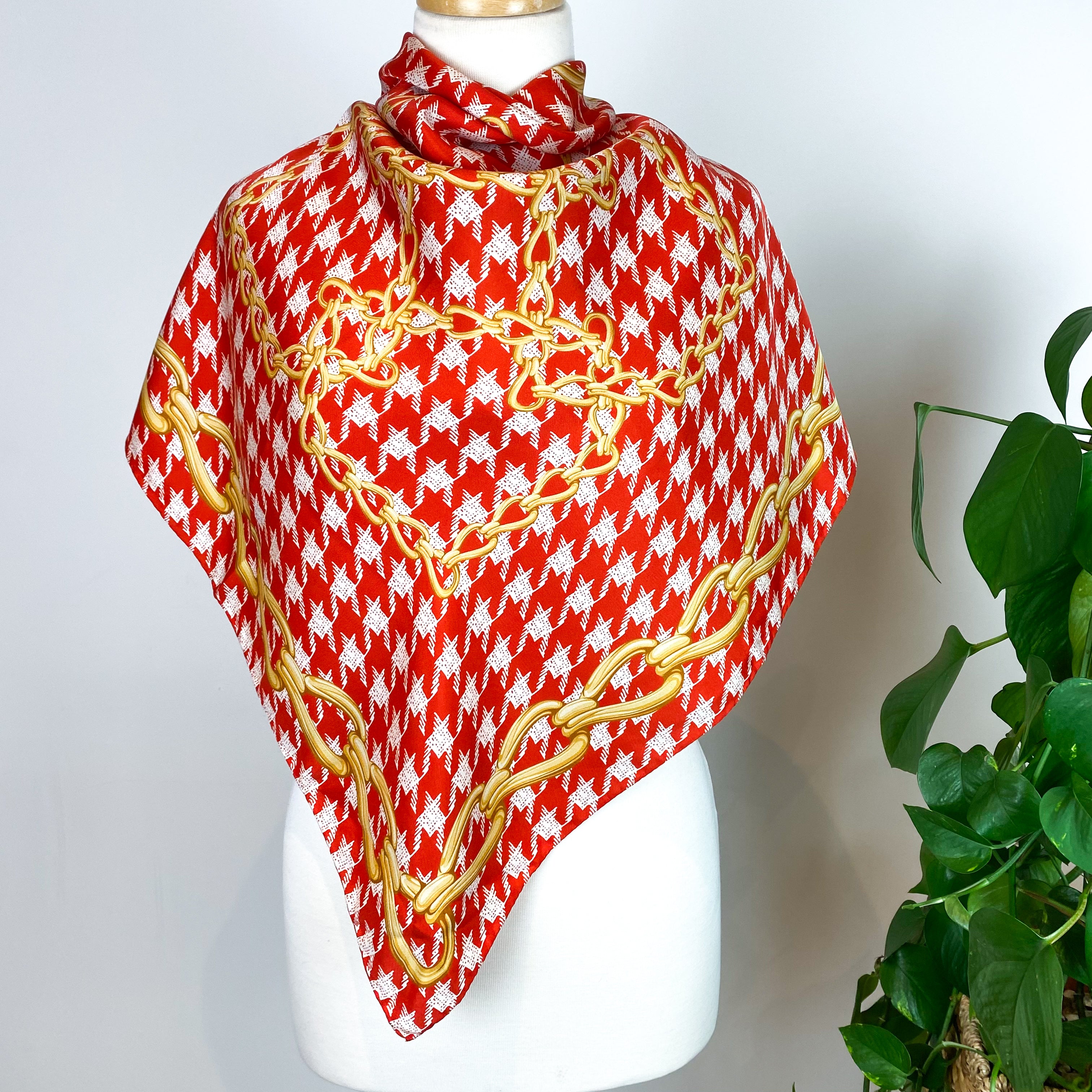 Red and white Modern Silk Scarf