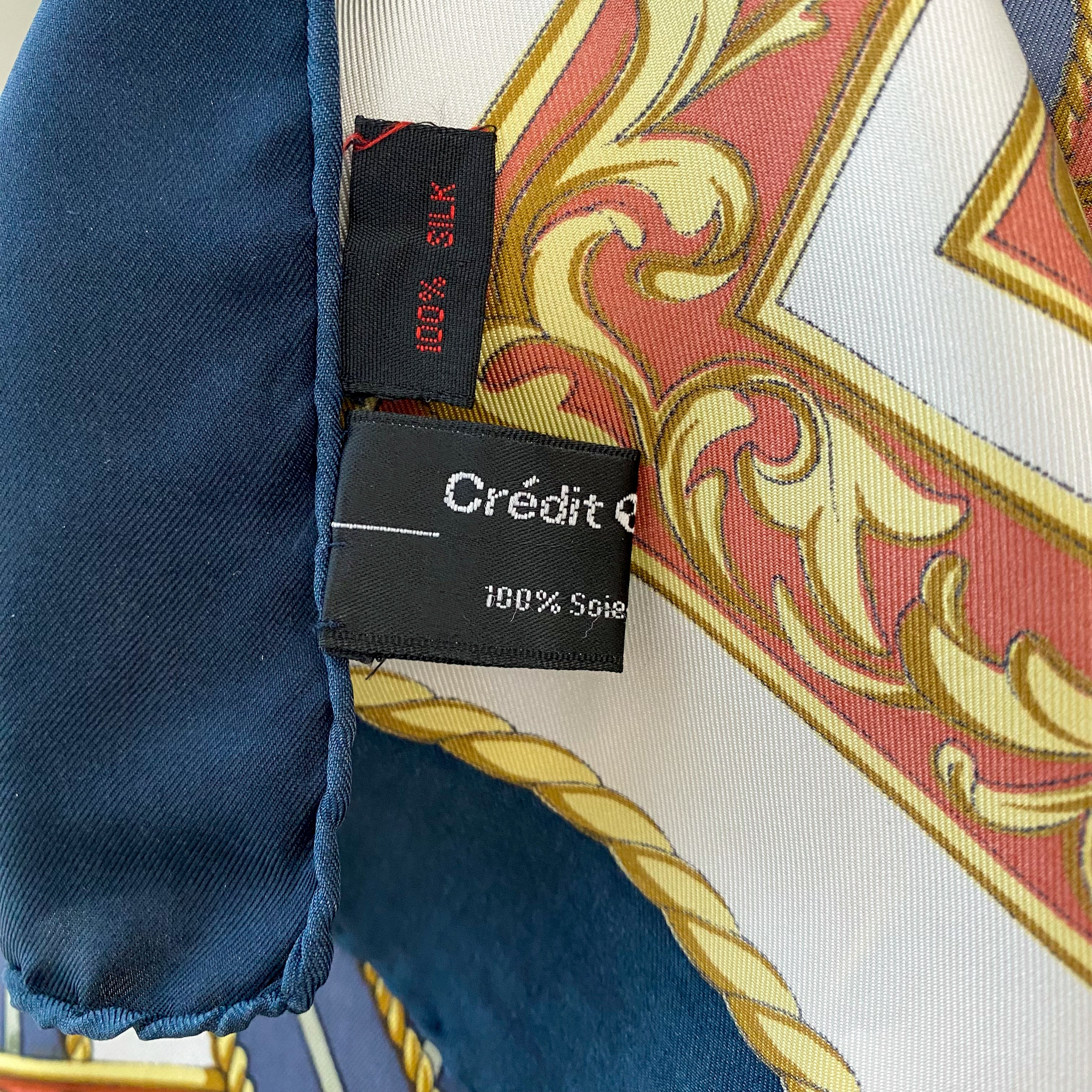 Traditional Design Blue, Gold and Red Silk Scarf