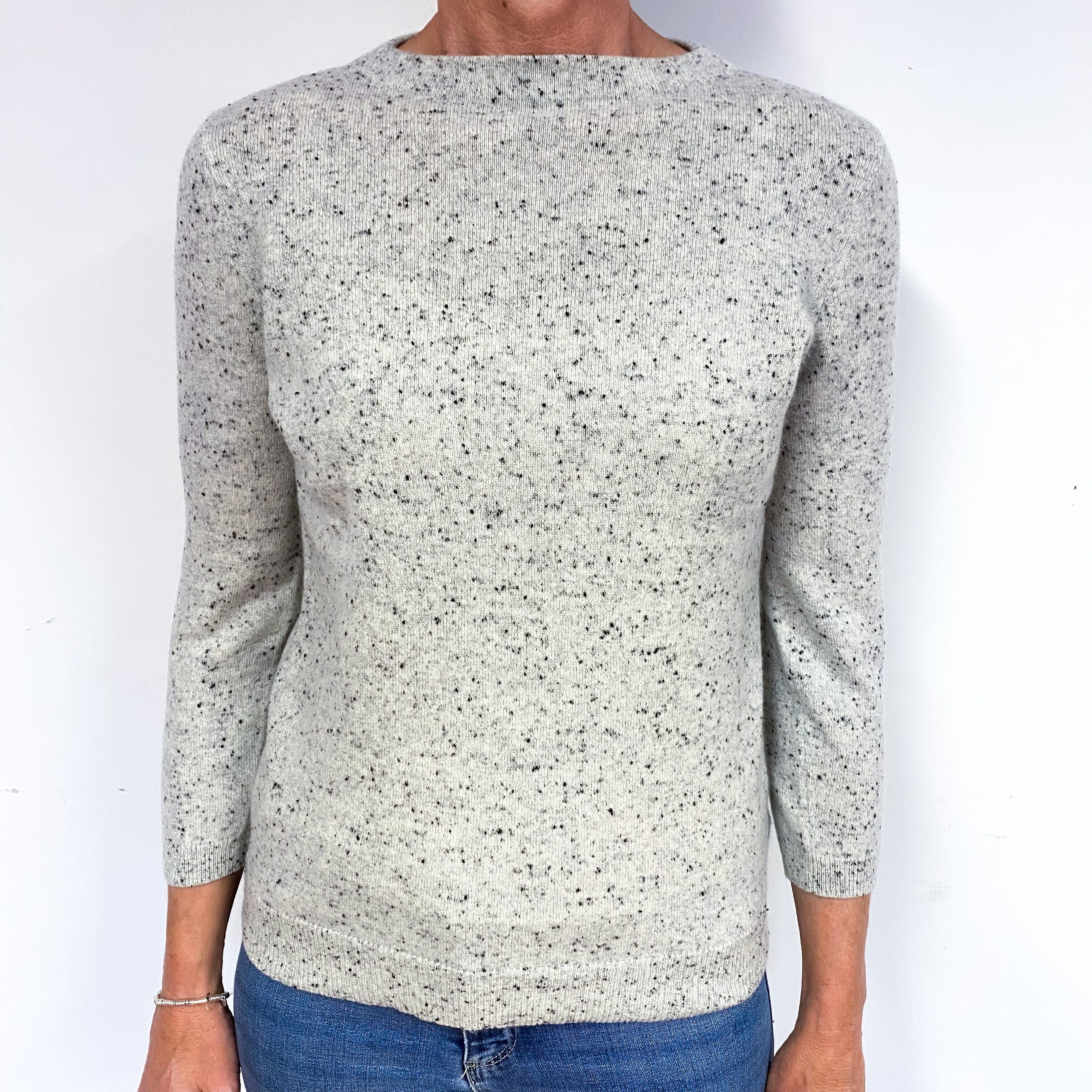 Smoke Grey Fleck Cashmere Boat Neck Jumper Medium