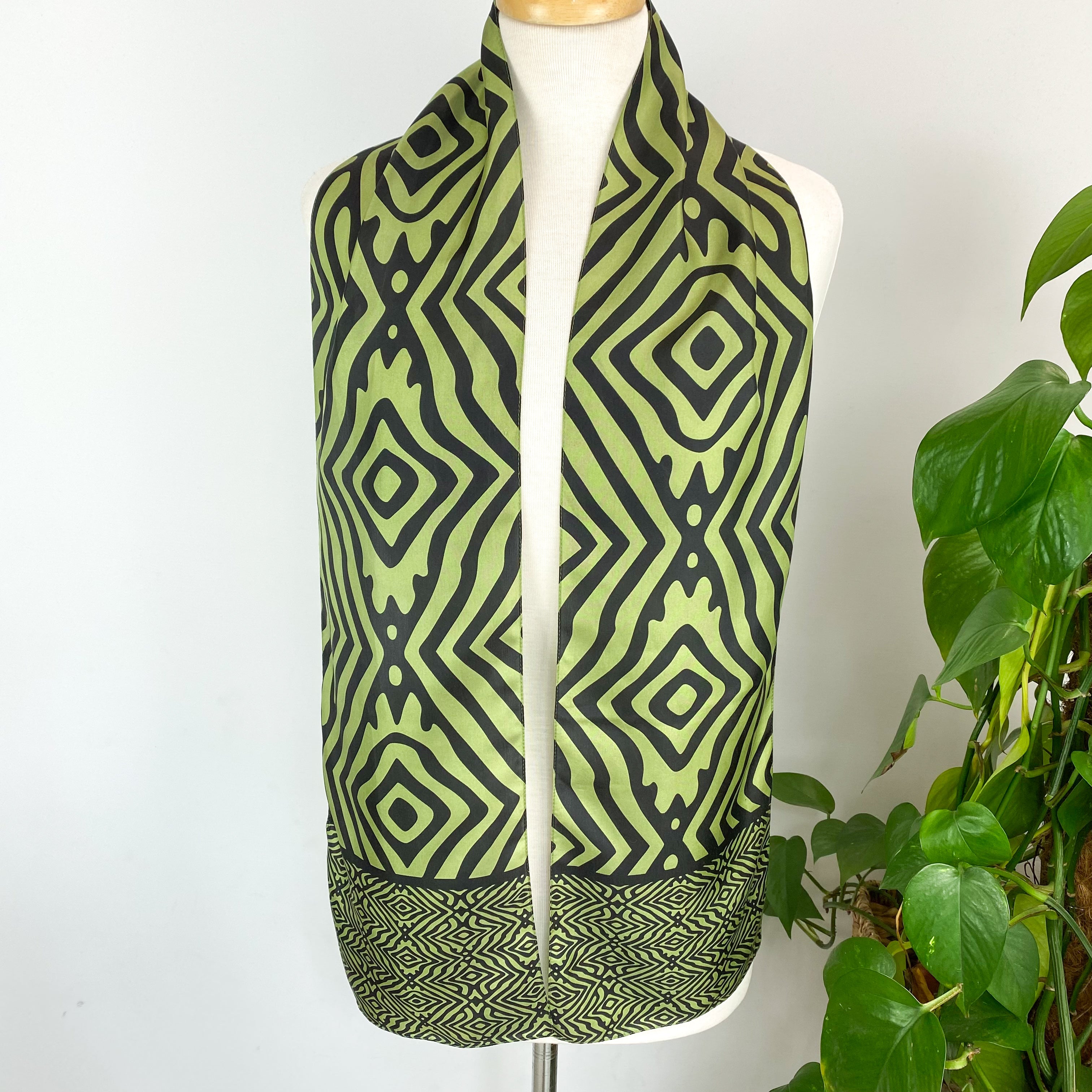 Black and Lime Green Long Silk Scarf