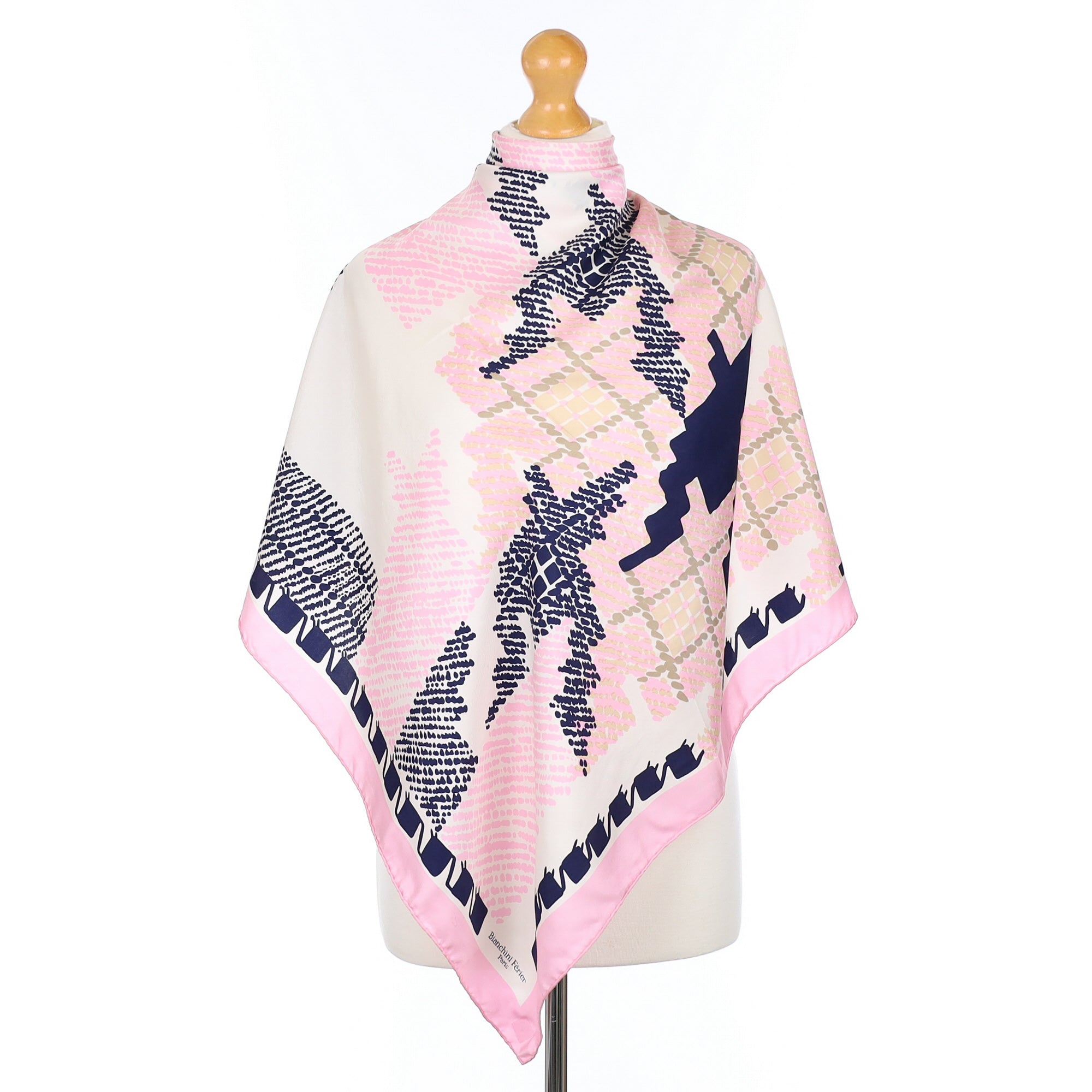Bianchini Fėrier French Pink and Navy Vintage Silk Scarf