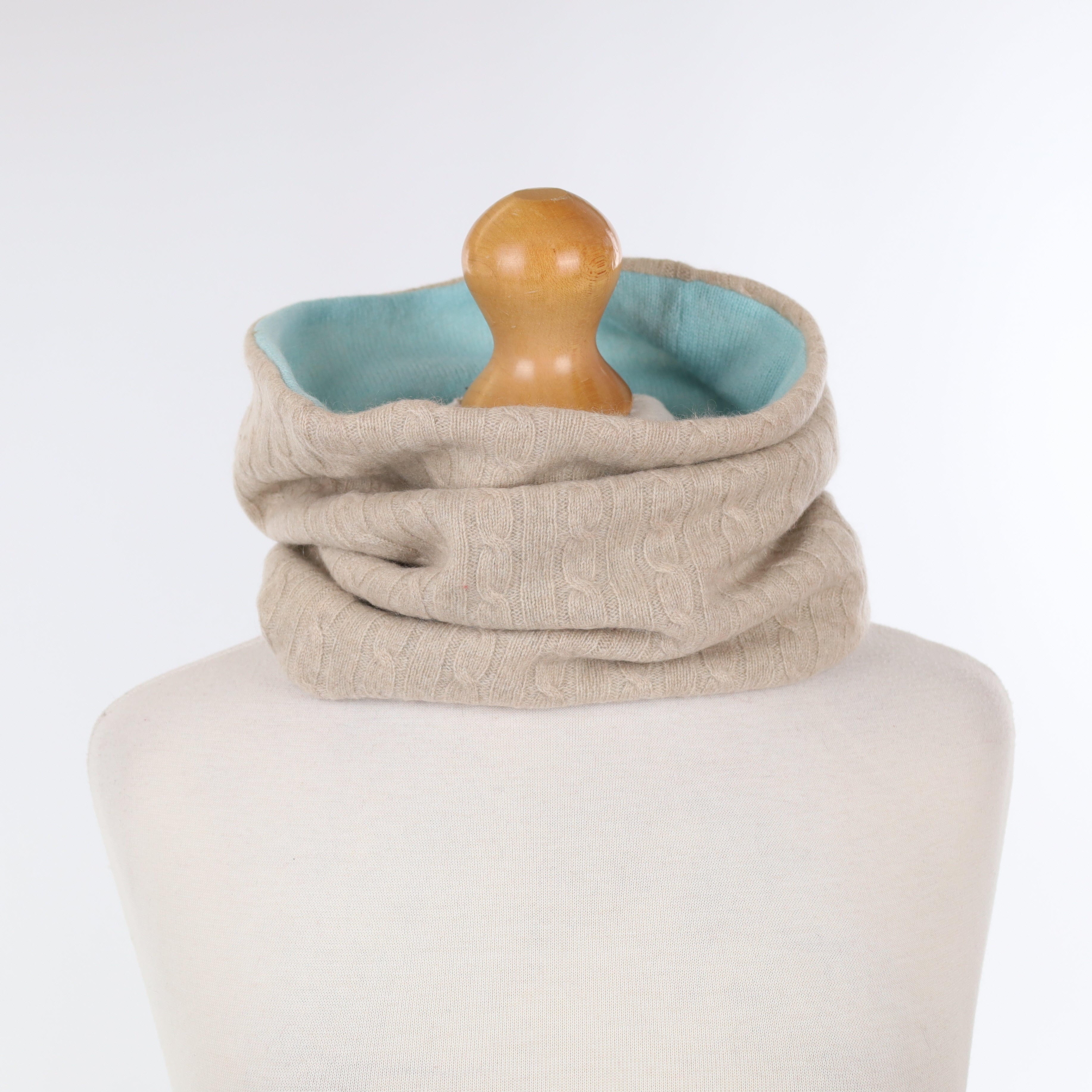 Fawn Cable and Opal Blue Luxury Double Layered Snood