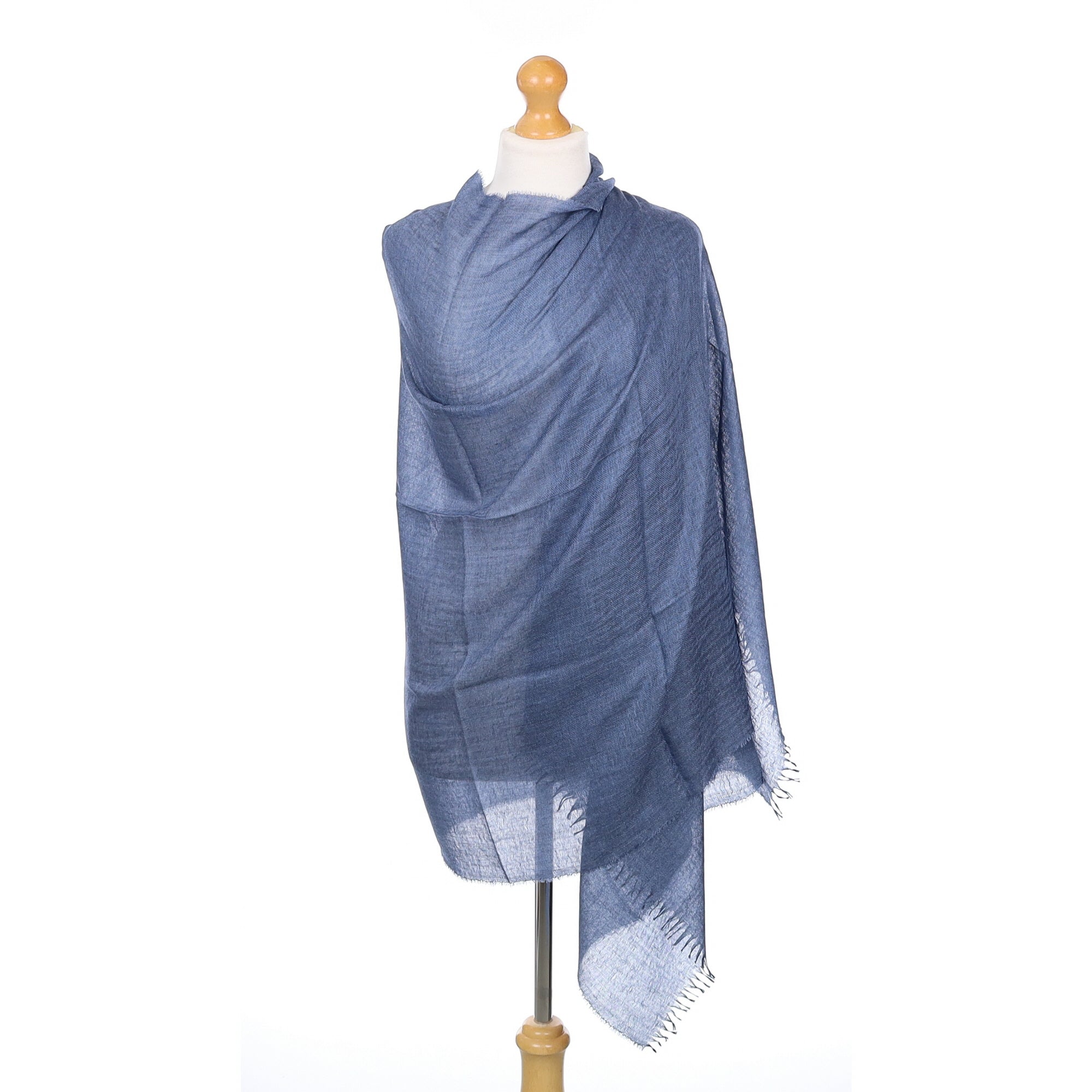 Scottish Denim Blue Extra Fine Woven Cashmere & Silk Wrap