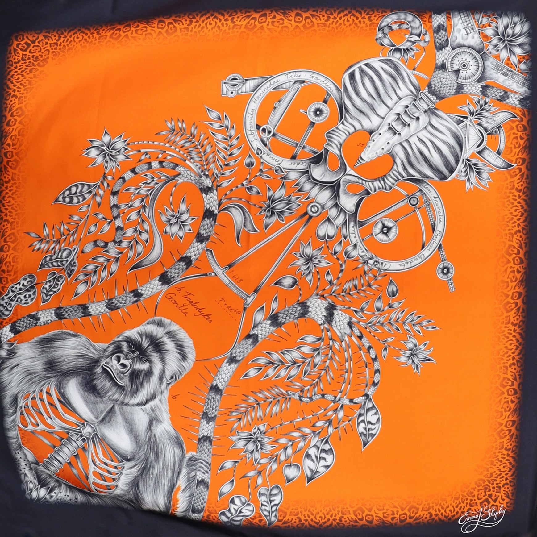Designer Emma Shipley Orange Silk Scarf